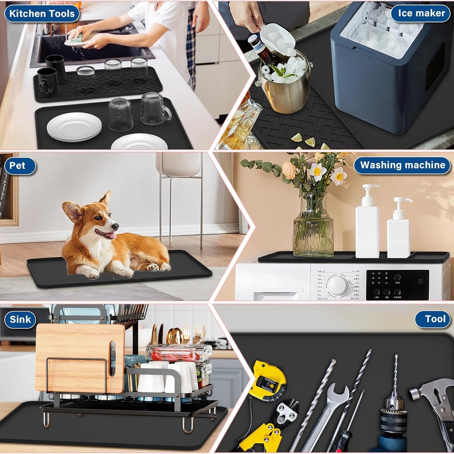 Silicone Coffee Maker Mat for Coffee Bar (19" x 12"), Non-Slip Espresso Machine Mat with 0.44" Raised Edges, Waterproof Coffee Bar Accessories & Countertop Protector, Heat Resistant & Dishwasher Safe