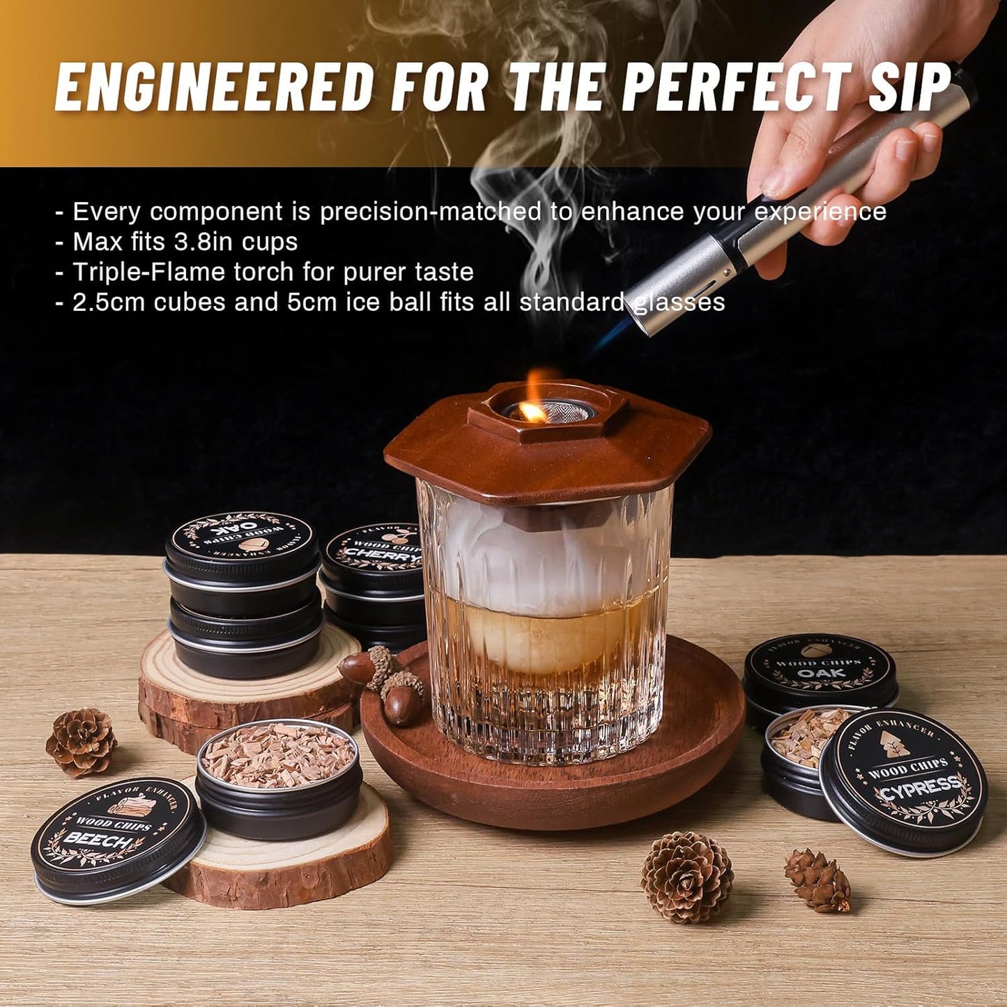 27Pcs Whiskey Smoker Kit-16 Wood Chips, Ice Ball Mold, Cocktail Smoker Infuser Kit, Old Fashioned Drink Smoker Kit, Birthday Bourbon Whiskey Gifts for Men,Husband,Dad,Him,Valentine's Day(No Butane