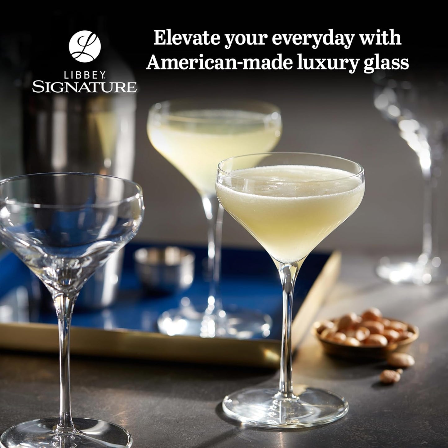 Libbey Signature Greenwich Coupe Glasses Set of 4, Timeless Champagne Coupe Glasses for Drinks and Desserts, Cocktail Glasses for All Occasions