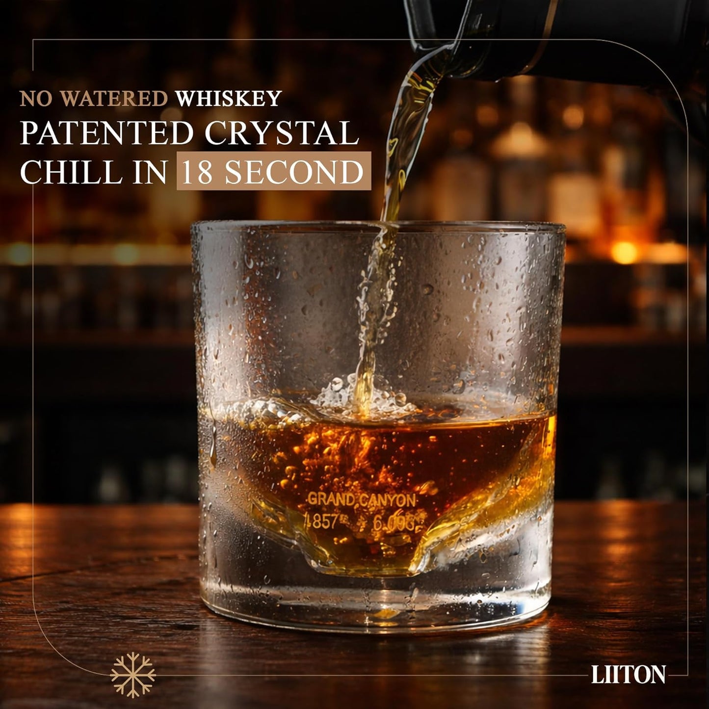 LIITON Grand Canyon Heavy Crystal Whiskey Glasses Gift Set of 4, Thick Freezable Bourbon Glass 1lb Each, Premium Whiskey Gifts for Men, Frozen Crystal Chills Cocktails, 10 oz