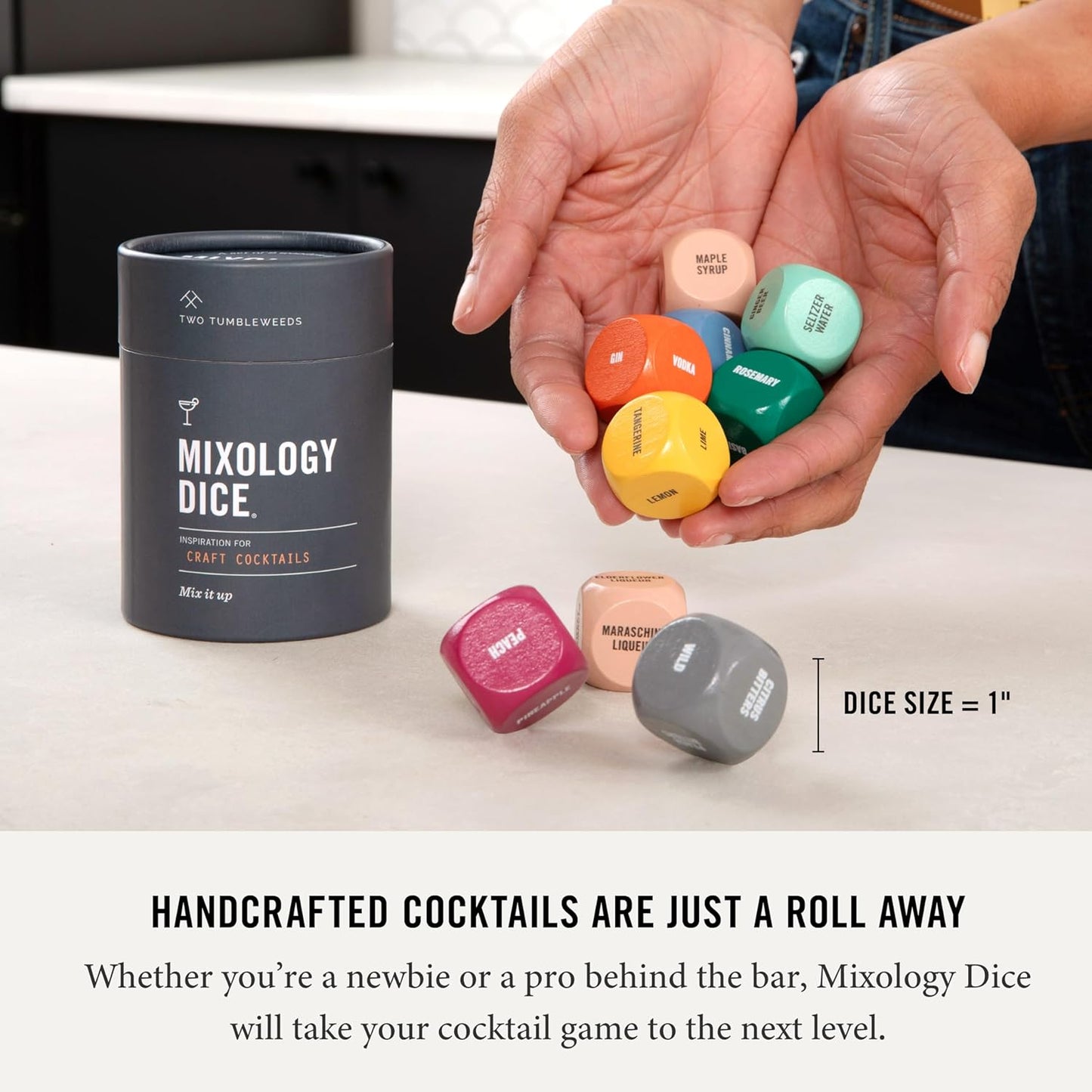 Two Tumbleweeds Mixology Dice - Set of 9 Dice to Inspire Craft Cocktails & Mocktails with Recipe Booklet - Unique Gift for Kitchen or Bar