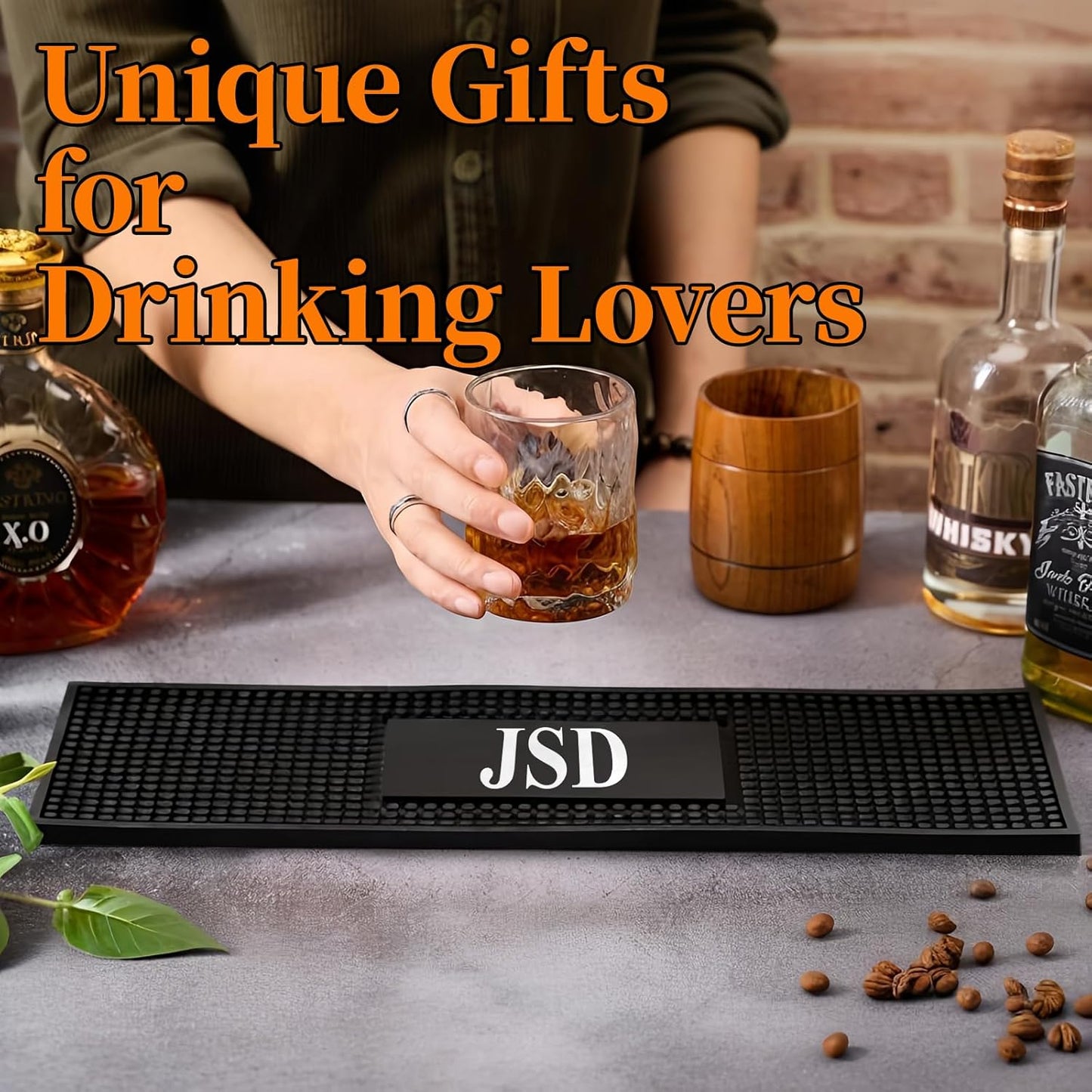 Personalised Bar Mat, Non-slip PVC Rubber Bar Mat, Custom Bar Name, Spill Mat for Countertop Home Bar Coffee Bar, Gifts for Bartender Drinking Lover Cocktail Lover Lover Newlywed, Beer Mat Decor