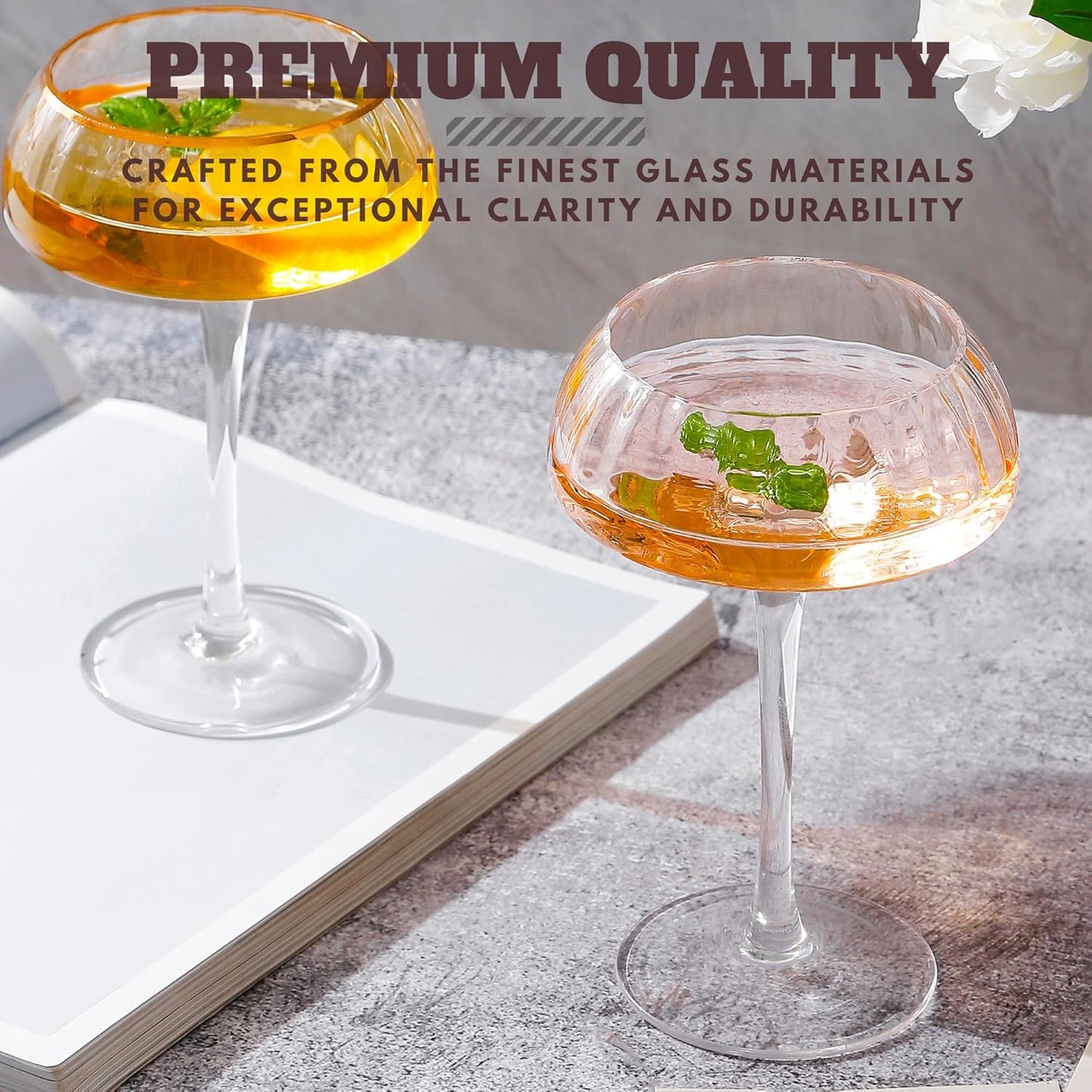 Lysenn Coupe Glasses Set of 4 - Premium Hand Blown Martini Glasses - Perfect for Cocktail and Champagne – 8.45 oz, Clear
