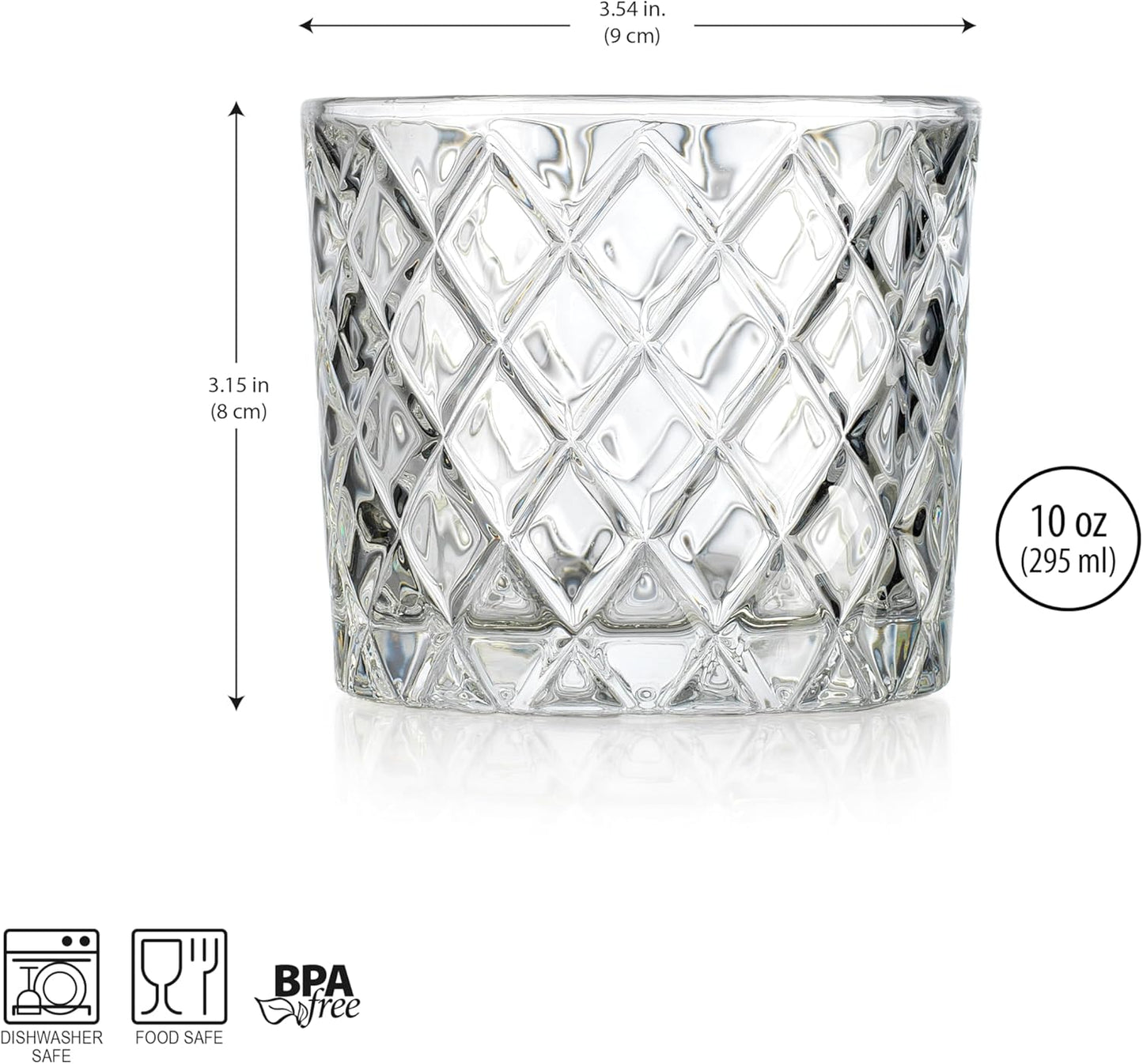 Glaver's Whiskey Glasses Set of 4. 10oz. Double Old Fashioned Glass for Cocktail Bourbon Rock Glasses,Bar Glass for Scotch Tequlia Rum. Diamond Cut. Gift for him