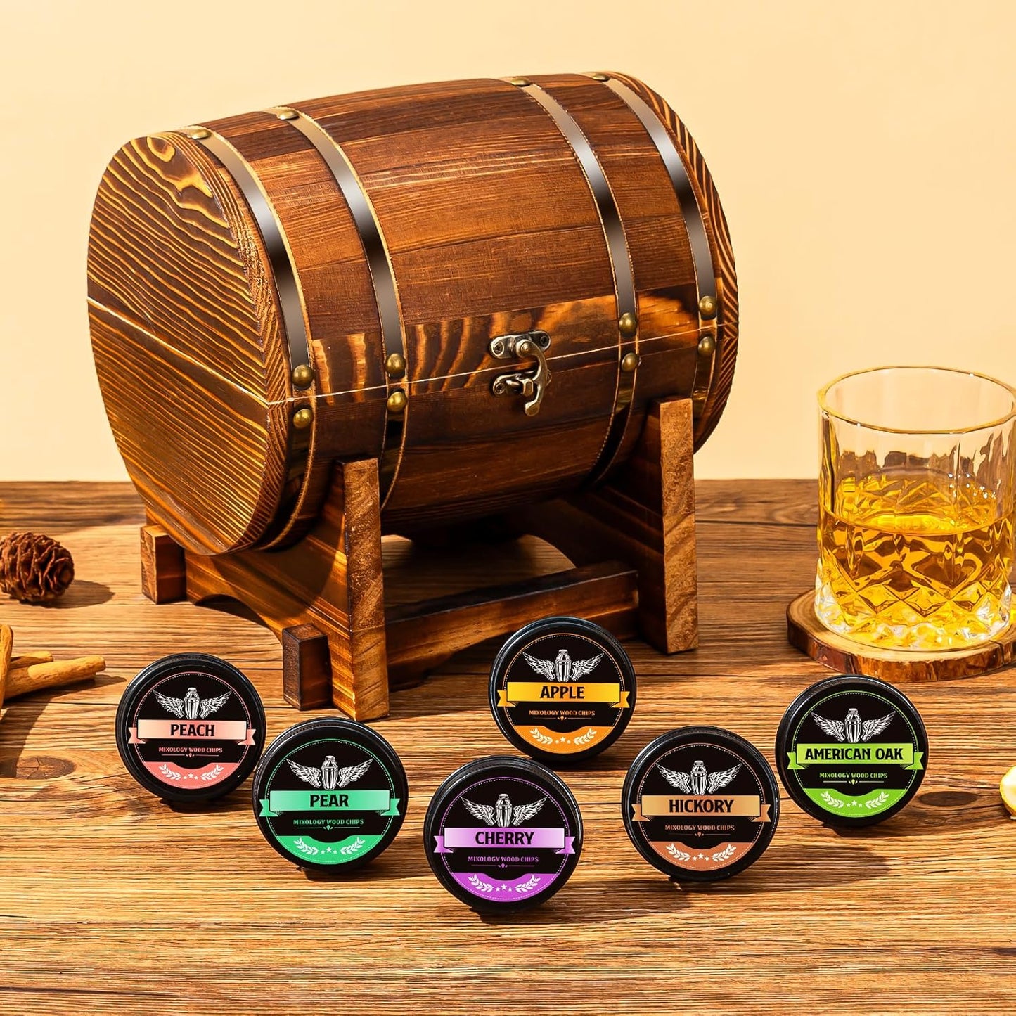 INSISART Whiskey Smoker Wood Chips, 6 Flavors Apple Cherry Oak Pear Peach Hickory, Natural Chips for Cocktails, Old Fashioned, Bourbon, Drinks, Food,Bar Accessory Gift for Men