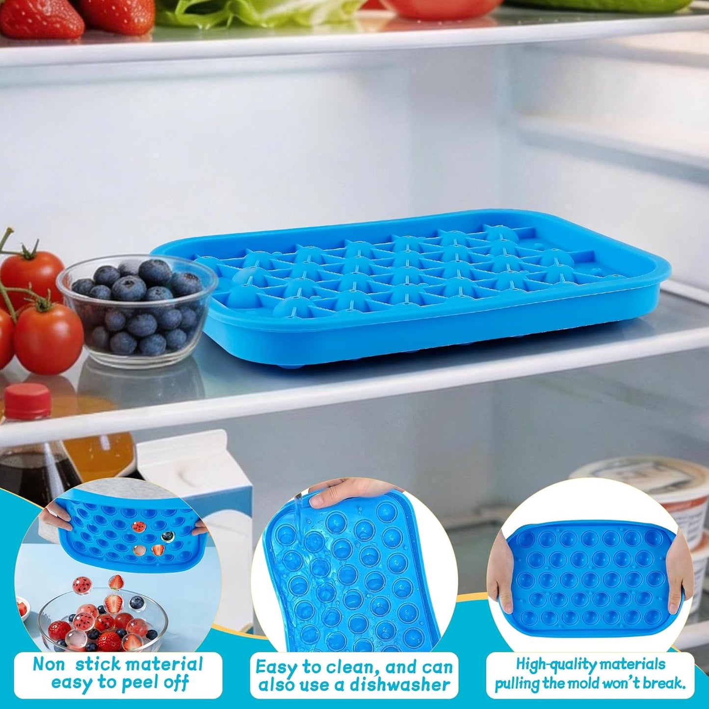 Sidosir 1Pack Silicone Round Ice Cube Tray Mold, 33-Cavity Round Ice Molds with Lid for Circular Ice Cubes, 0.8Inch Small Round Ice Balls Maker Mold for Freezer, Drinks, Whiskey, Coffee, Party