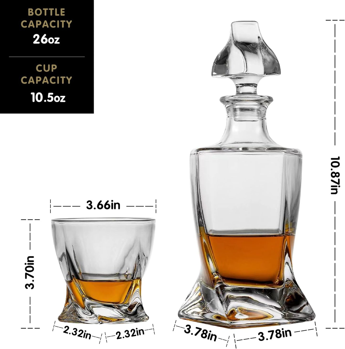 Whiskey Gifts for Men, Whiskey Decanter Set with 4 Glasses in Gift Box by Verolux | Elegant Twisted Design with Glass Stopper - Liquor, Bourbon, Brandy, Gin, Rum, Tequila, Vodka, Cognac