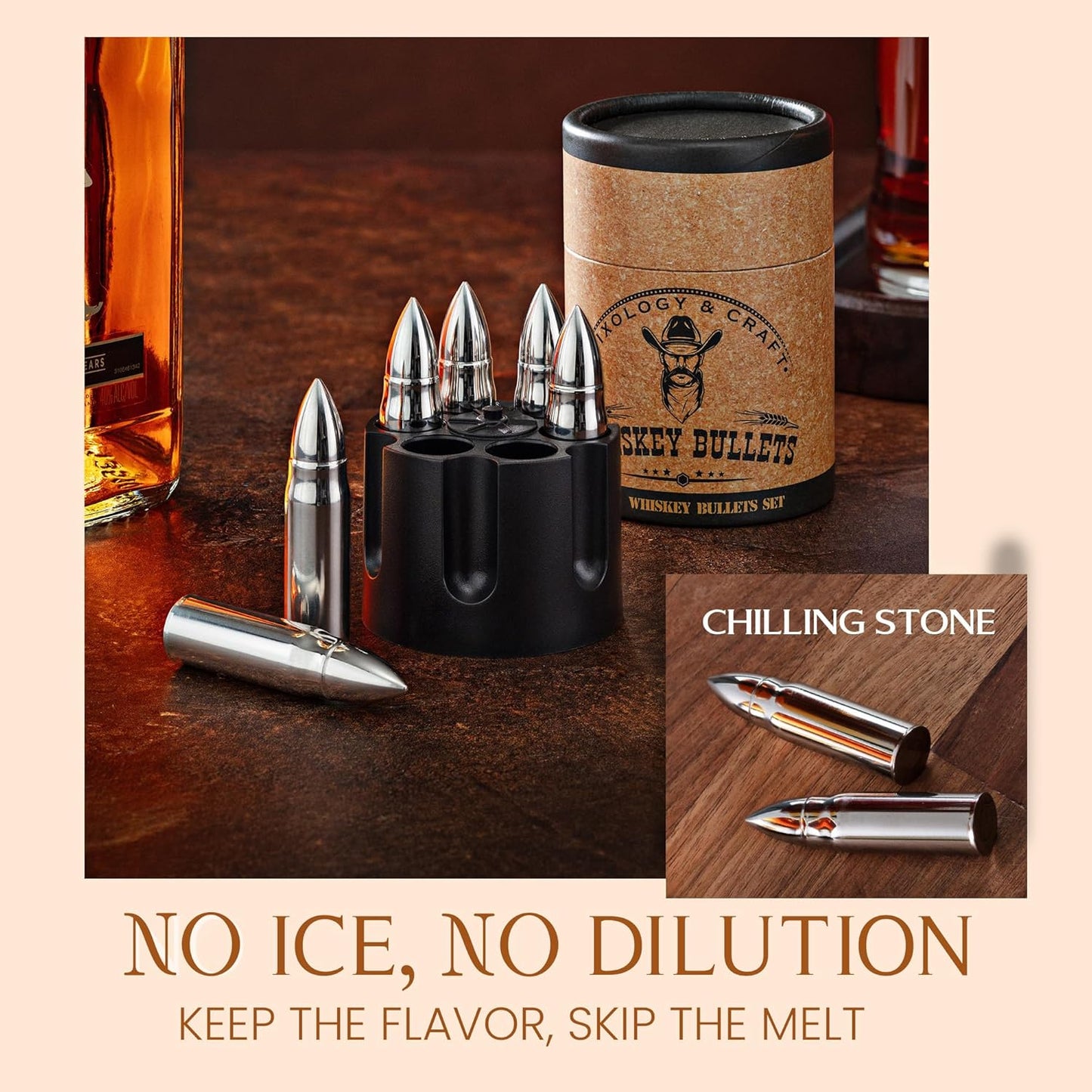 Mixology & Craft Premium Metal Ice Cubes | Stainless Steel Reusable Chilling Stones | Non-Melting Alternative for Whiskey, Scotch & Fine Spirits | Ideal Whiskey Stones Gift Set