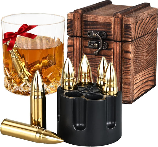 EooCoo Mens Gifts, Whiskey Stones Gift Set with 6 Pcs Stones and Box - Gold