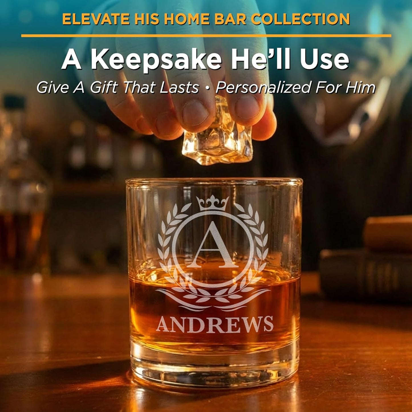 On The Rox Personalized Whiskey Glasses Set of 2 – Engraved Monogram Bourbon Scotch Groomsmen Dad Gift for Men – Custom Initial Name Old Fashioned Birthday Rocks Glasses (2)