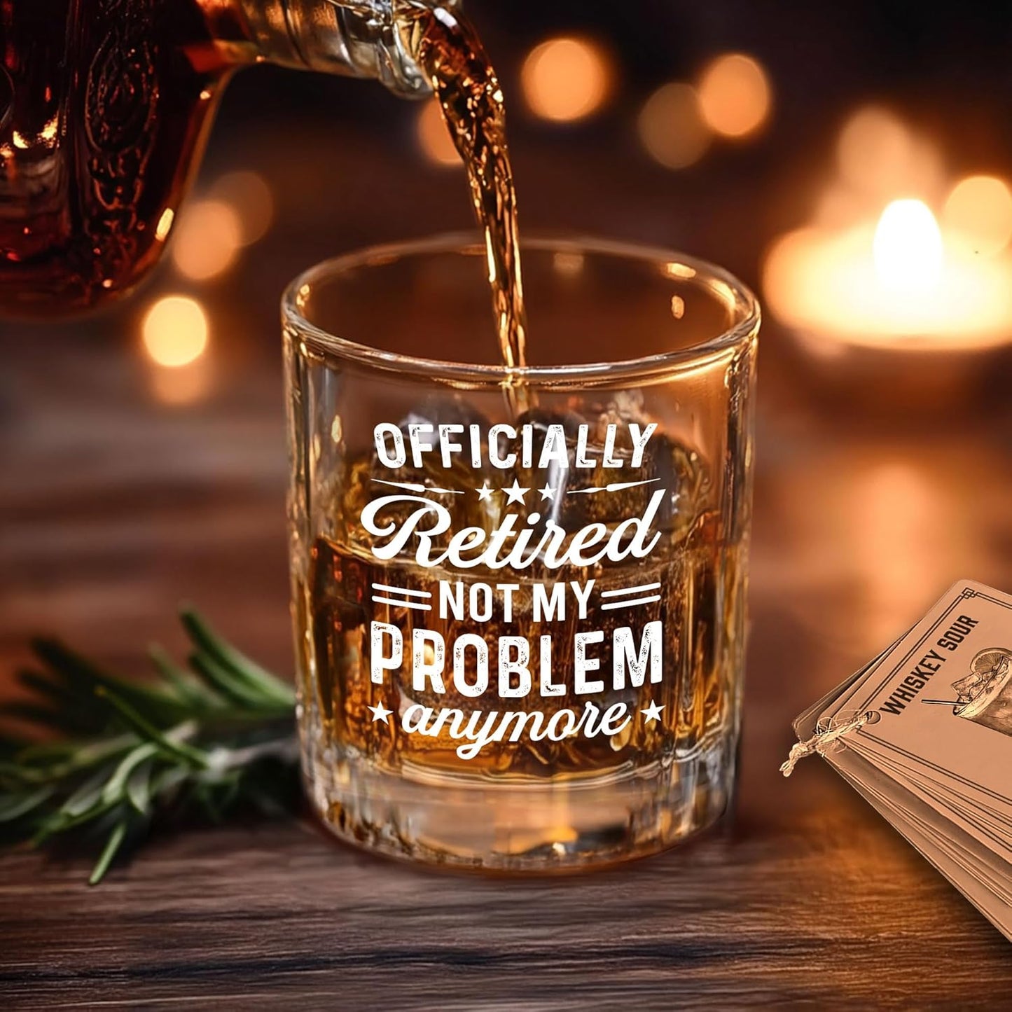 Retirement Gifts for Men Whiskey Glass Set - Retired 2026 - Retirement Party Decorations, Supplies - Gifts Ideas for Him, Dad, Husband, Friends - Wooden Box, Coaster, Recipe Cards & card