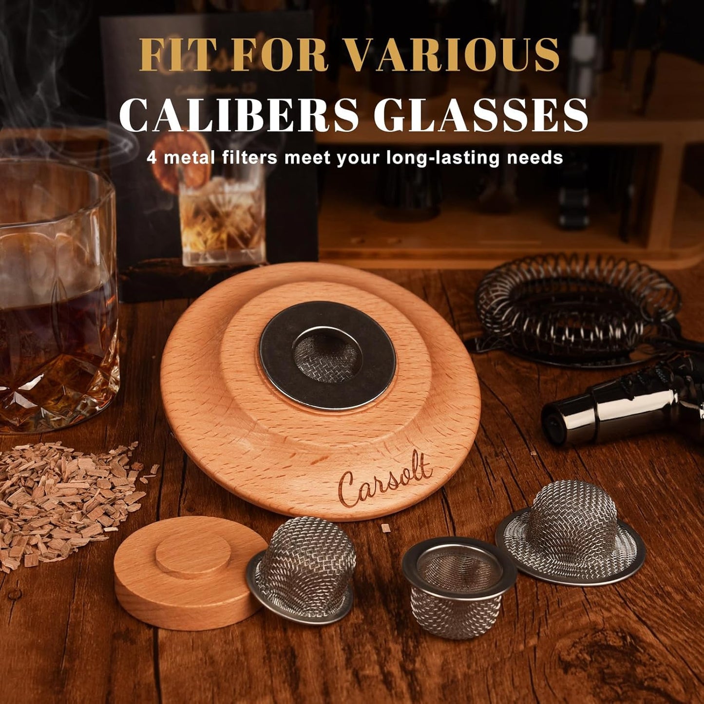 Cocktail Smoker Kit with Torch - 6 Flavors Wood Chips, 4 Metal Filters, Whiskey Smoker Infuser kit for Bourbon Whisky Cocktail, Old Fashioned Drink Smoker Kit Gifts for Men, Dad, Husband(No Butane)
