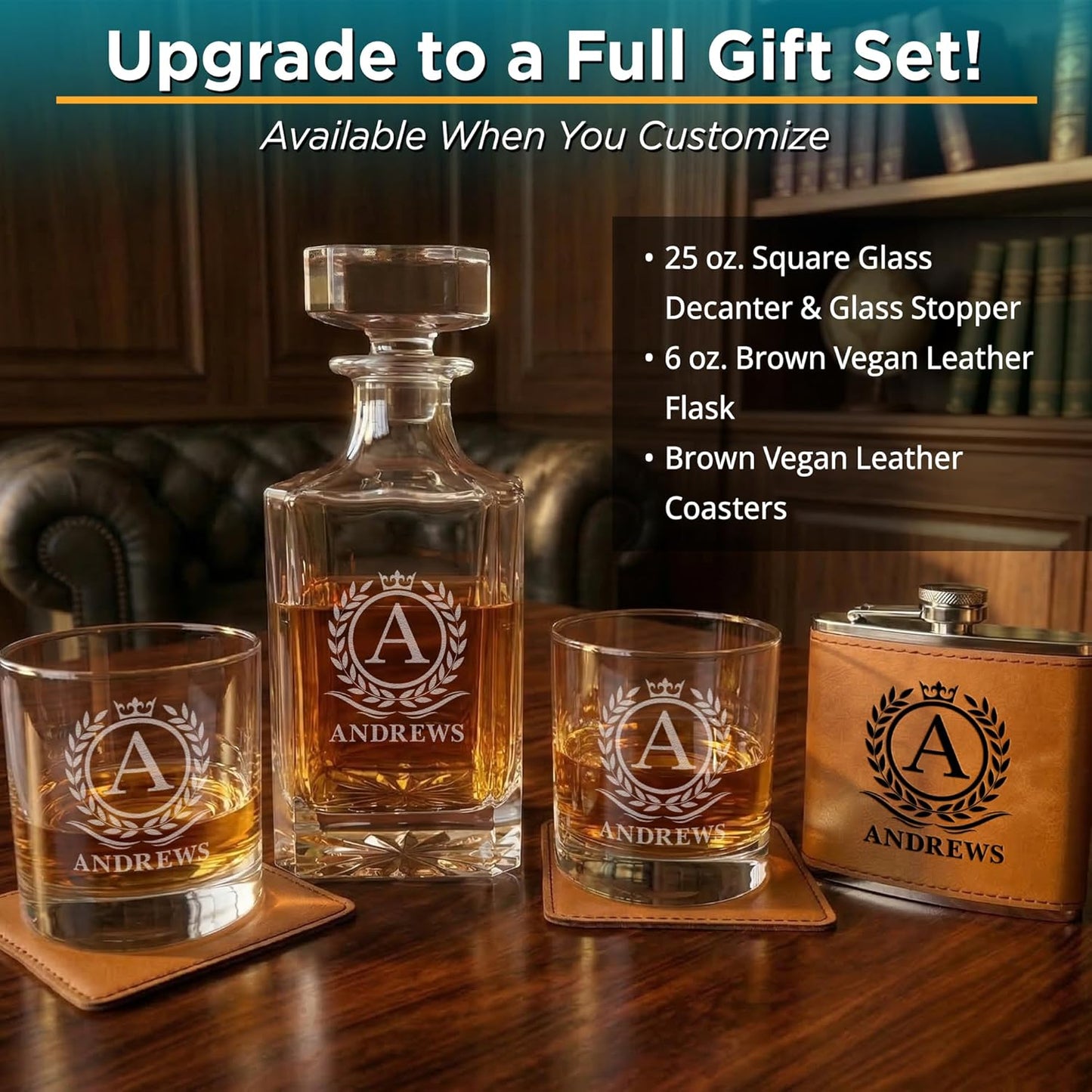 On The Rox Personalized Whiskey Glasses Set of 2 – Engraved Monogram Bourbon Scotch Groomsmen Dad Gift for Men – Custom Initial Name Old Fashioned Birthday Rocks Glasses (2)