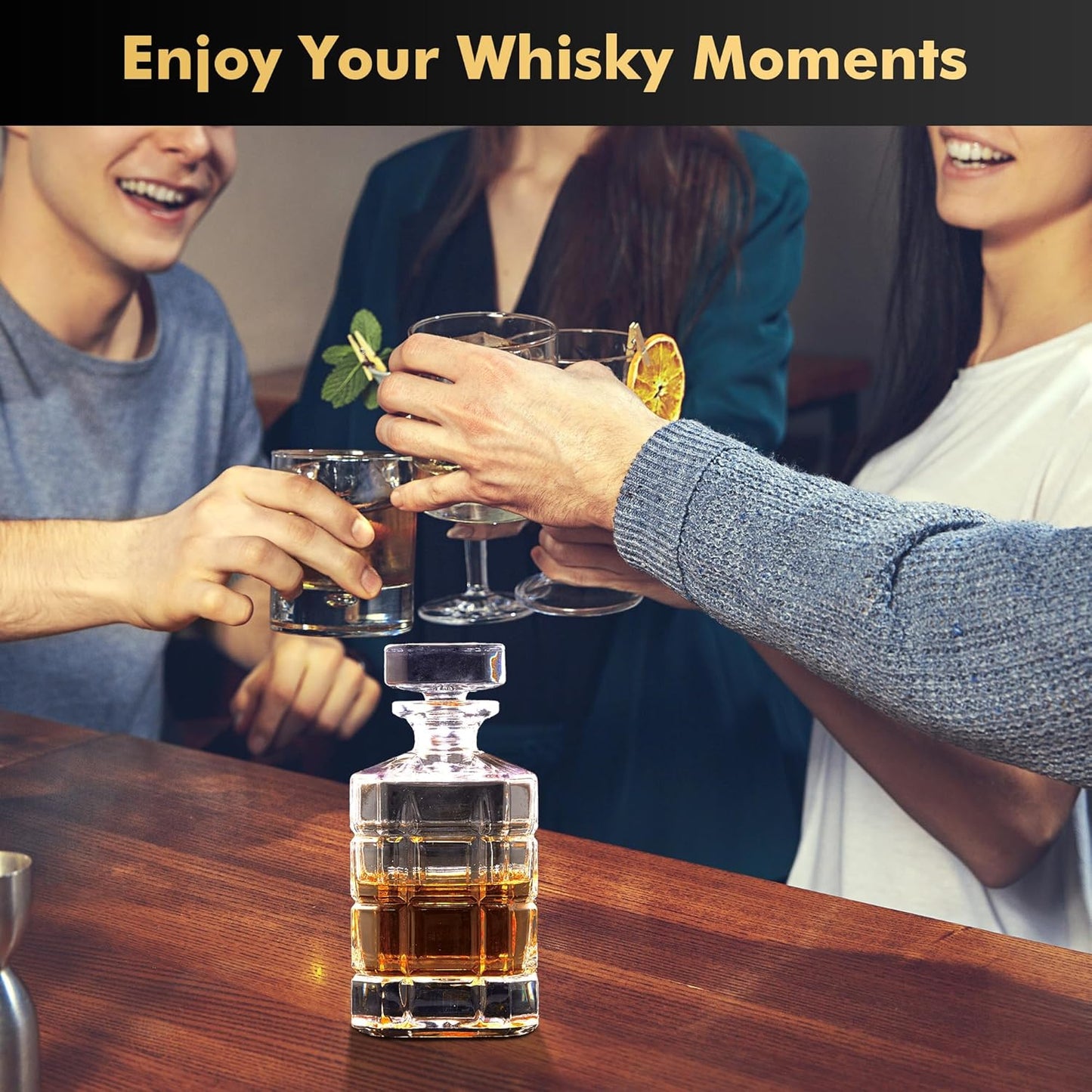 Lily's Home 27 oz Glass Whiskey Decanter with Stopper - Leak-Resistant Design for Bourbon, Scotch & Wine - Home Bar Accessories with Polished Finish