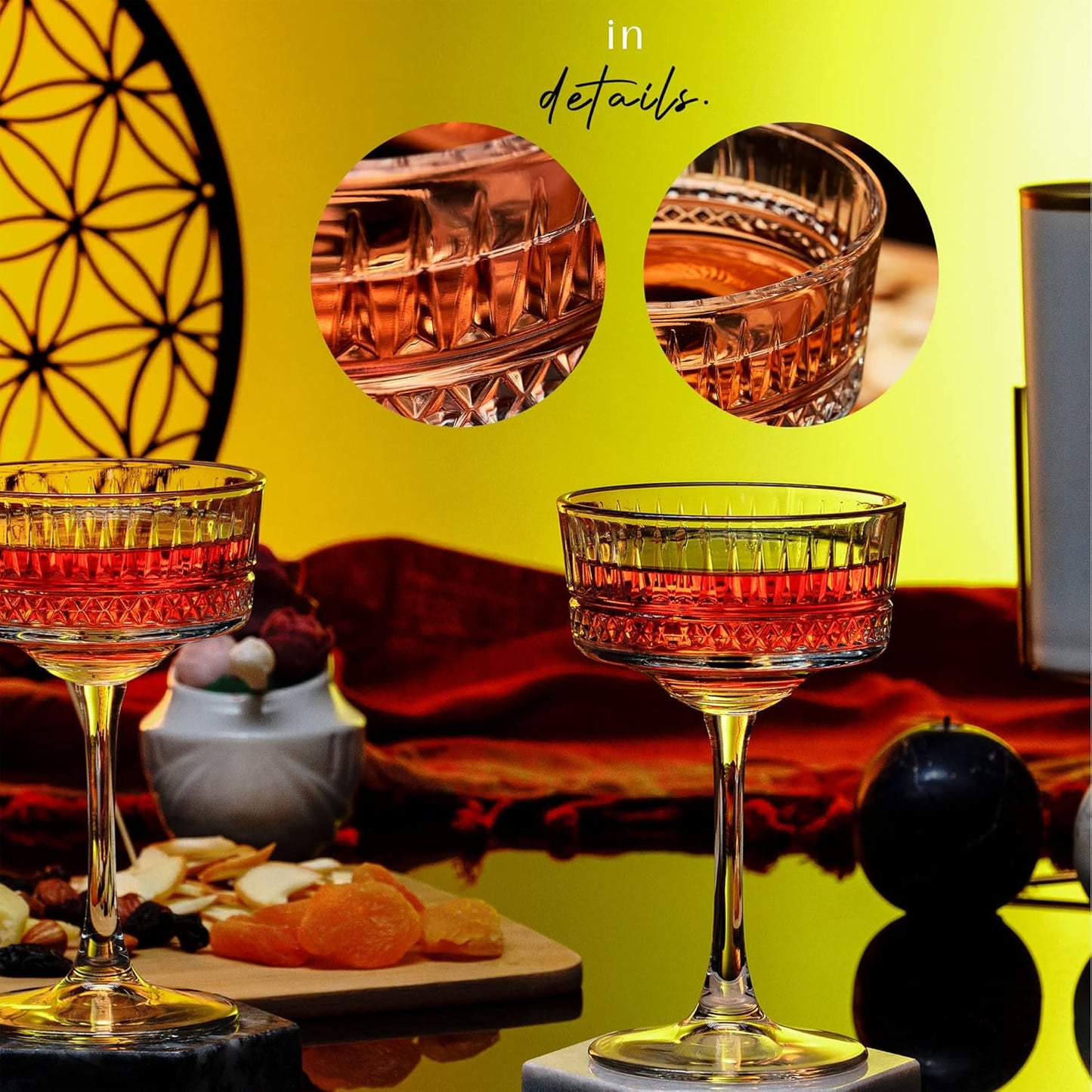 Vintage Coupe Glasses Set of 4, Champagne, Cocktail, Martini, Wine Glasses, Long Stem Glassware, (8.8oz/260ml) (2 Pack)