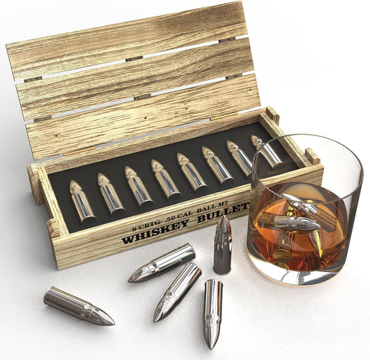 Gifts for Men Dad - 8Pcs Bullet Whiskey Stones - Him or Husband Stocking Stuffers White Elephant for Adults Man - Reusable Metal Steel Ice Cubes Set, Christmas Anniversary Funny