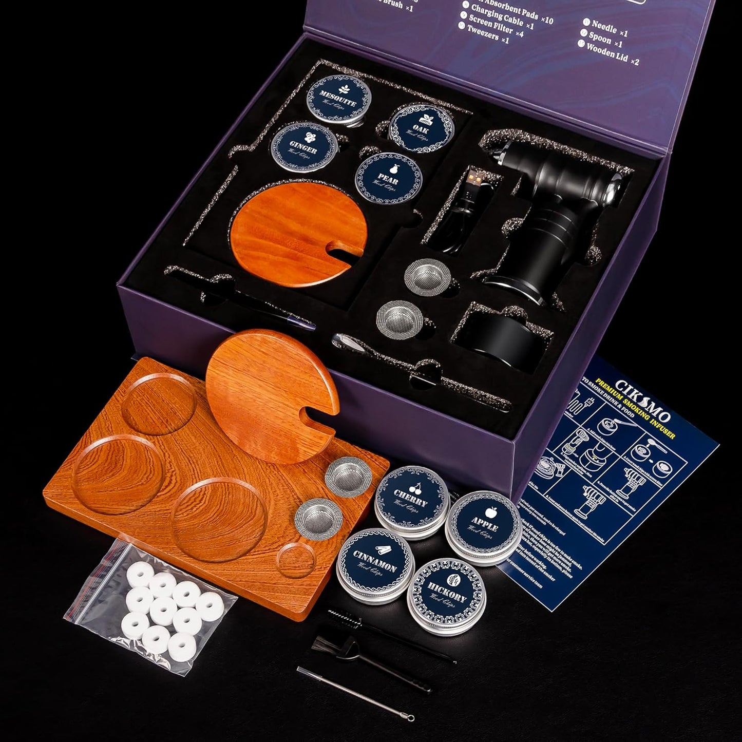 Electric Cocktail Smoker Kit - Rechargeable Whiskey Smoker Kit with Smoking Gun,Smoked Old Fashion Cocktail Bourbon Infusing Kit,8 Wood Chips,Birthday Unique Gifts for Men Husband,Bar Tool Set, Black