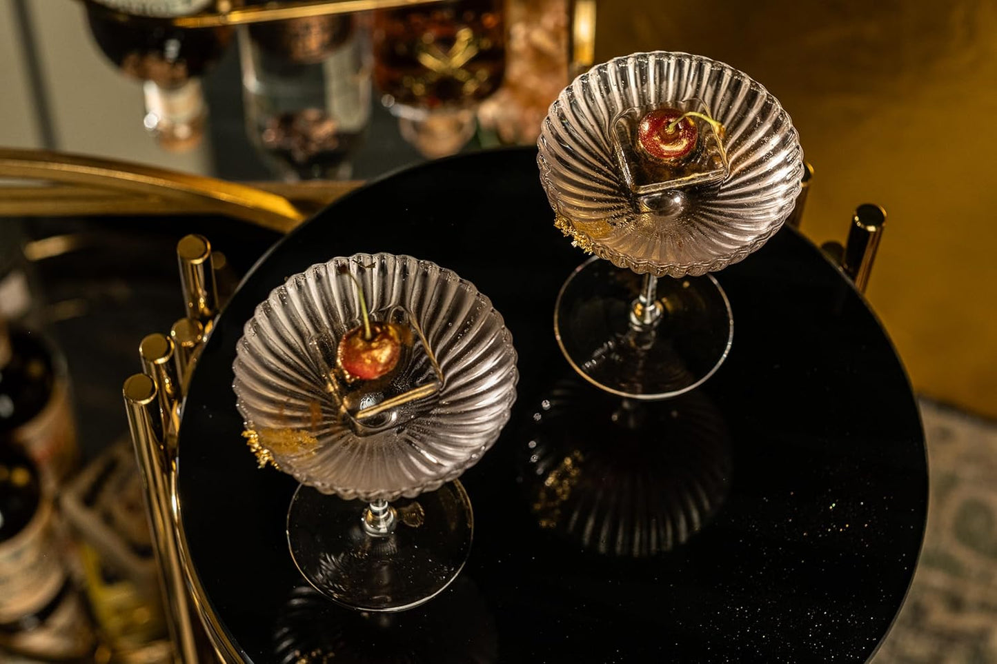 Venus Seashell Coupe Cocktail Glasses | Set of 4 | 8 oz Crystal Ribbed Champagne Saucers for Drinking P-Star and Espresso Martini, Margarita, Daiquiri, Cosmopolitan, Gimlet | Elegant Gift Glassware