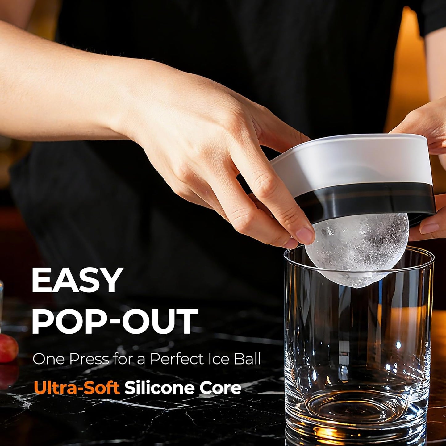 Easy Release Ice Ball Maker Mold, 2 Pack, 2.5 Inch Large Round Ice Cube Mold for Whiskey & Cocktails, Stackable Lid, Leak-Resistant Silicone