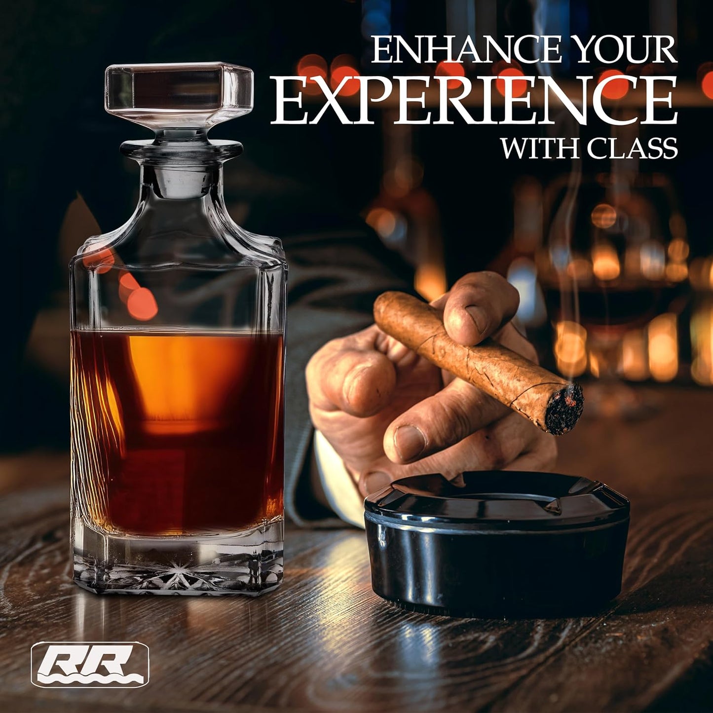 Rogue River Tactical Blank Square Whiskey Decanter With Glass Stopper Custom Gift Flag Men Dad Father's Day Perfect for Laser Engraving Etching