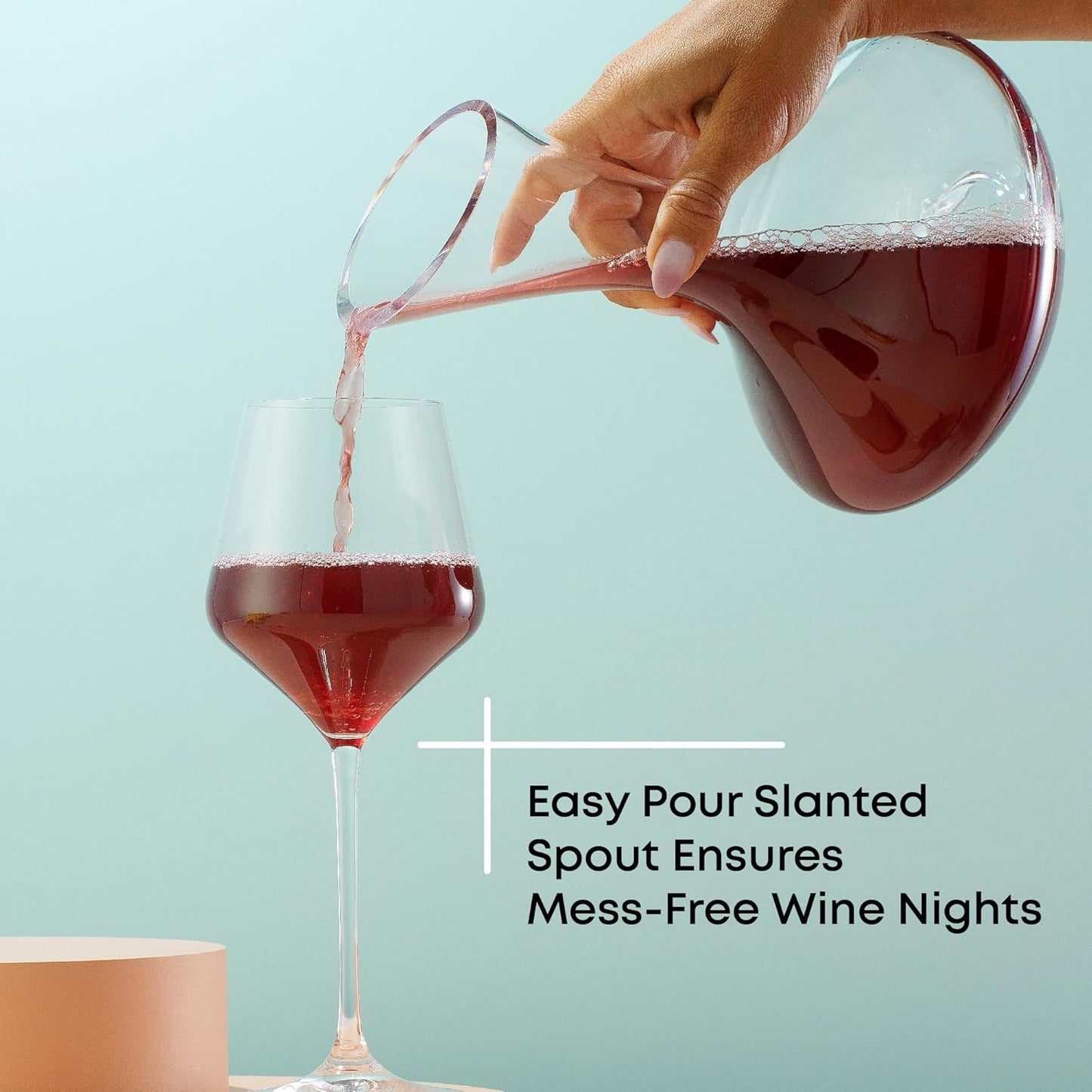 JoyJolt Lancia Wine Decanter Crystal Wine Aerator Handmade Base Glass Pitcher Ultra Elegant Design Easy Pour Slanted Spout for Wine 1200ml (40 fl.oz)