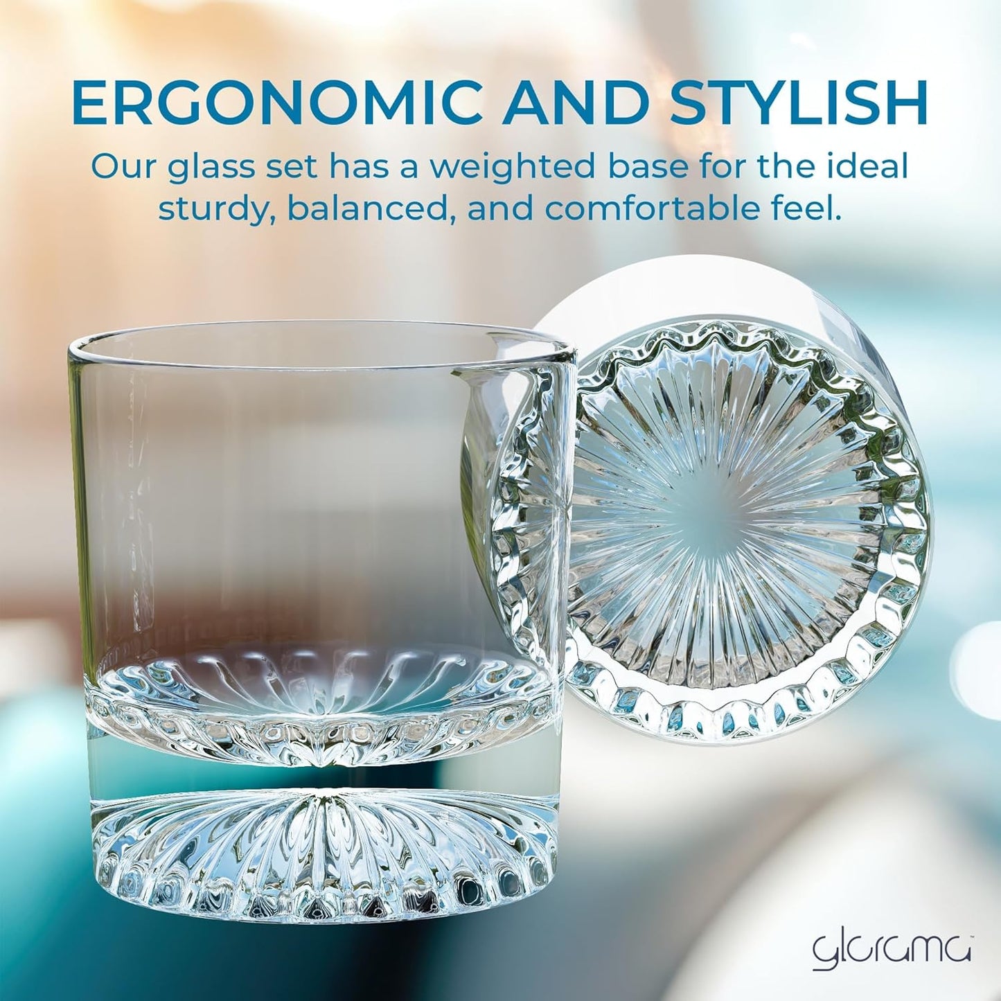 GLORAMA Premium Old Fashioned Whiskey Glasses with Heavy Bottom – Vintage Bar Drinkware for a Cocktail, Bourbon, or Scotch – Durable Crystal Rocks Glass – Set of 4, 10 oz