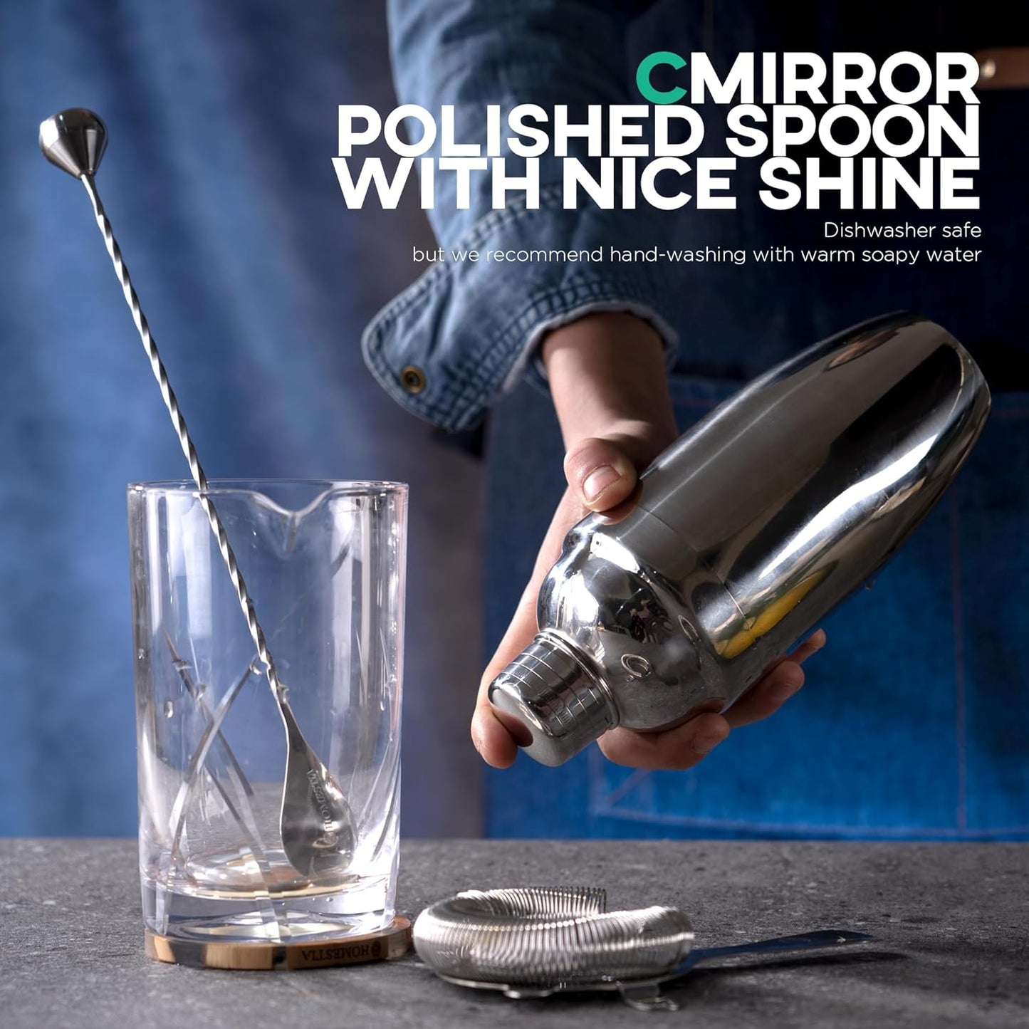 Homestia Muddler Bar Spoon, 12 Inch 30cm Long Handle Drink Stirrer, Stainless Steel Bar Cocktail Mixing Spoons with end Muddler for Cocktail Stirring Weighted Teardrop (Silver)