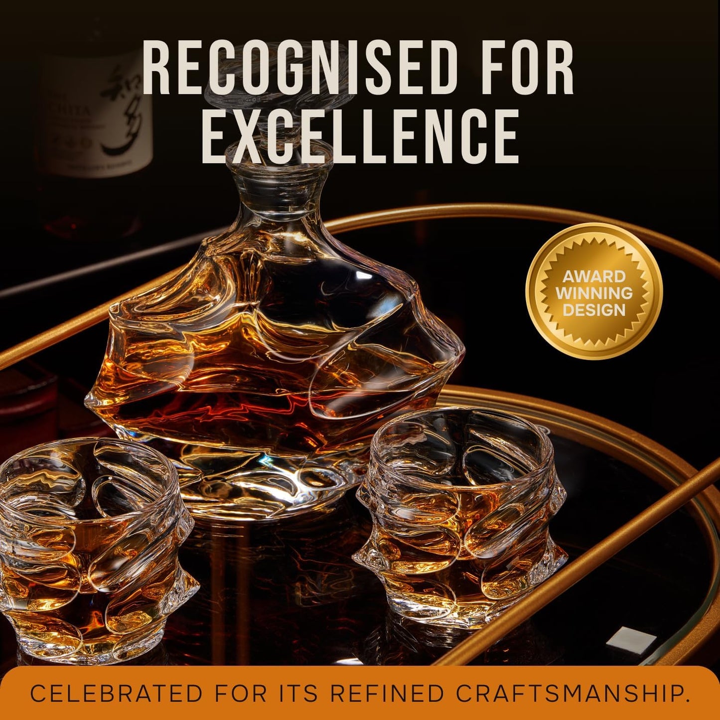 TsukiGlass Storm Japanese Crystal Whisky Decanter – 100% Ultra Clarity Lead-Free Crystal – 750ml Elegant Liquor Carafe for Whiskey, Scotch, Bourbon & Spirits