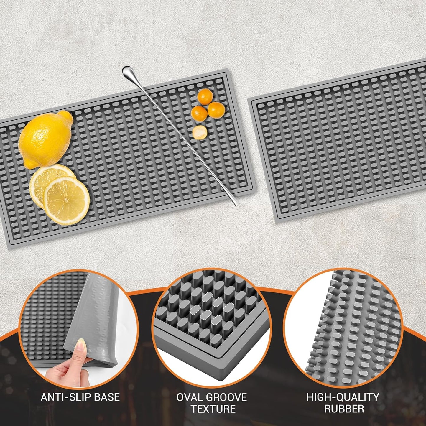 ZJWZLG Bar Mat Small - 5.9" x 11.8" (2Pcs) Bar Mats for Countertop, Bar Spill Mat for Bartending,Bartender kit and bar Accessories, Non-Slip Bar Mat for Counter (Gray).