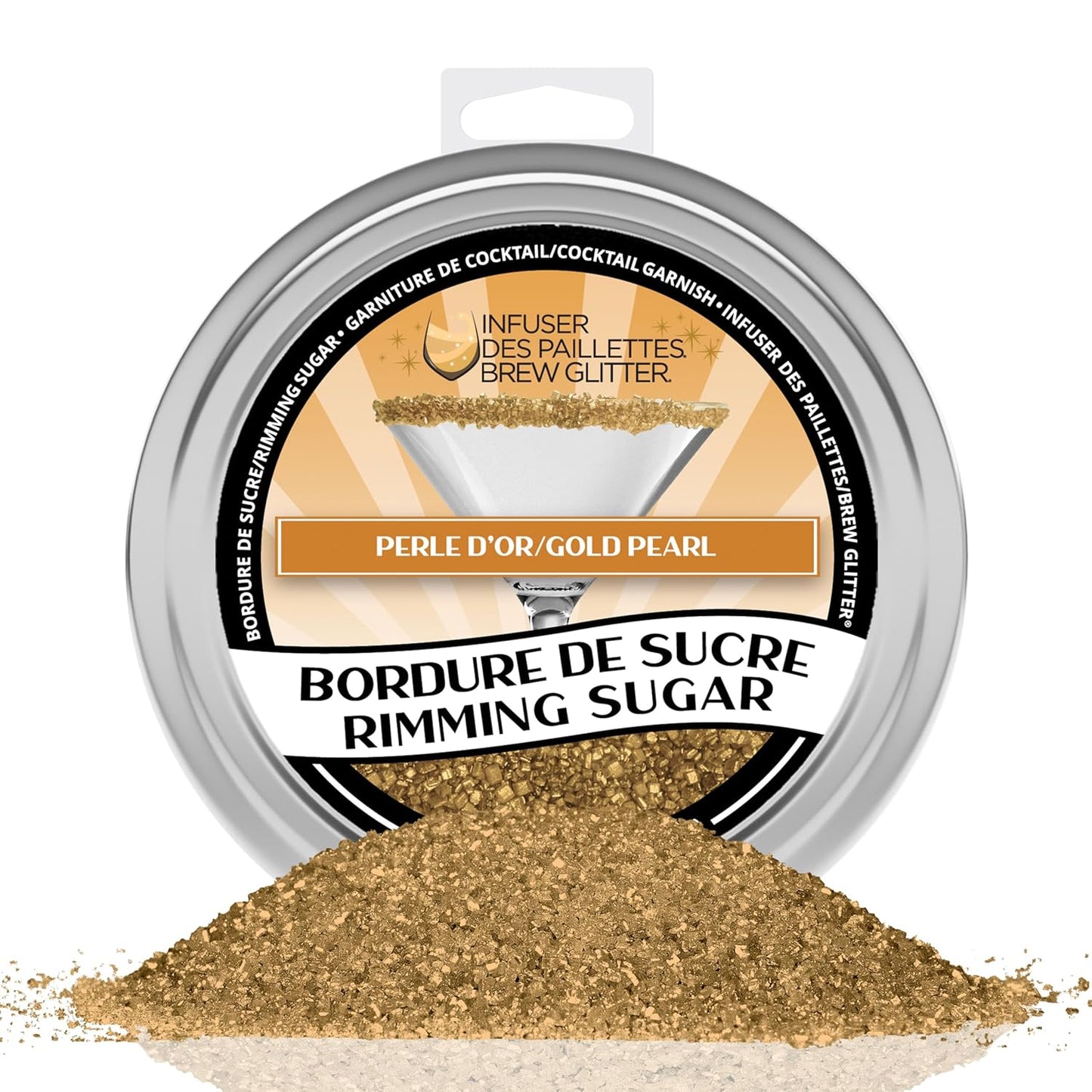 Brew Glitter - Gold Rimming Sugar (4oz, 1x Bar Tin) Cocktail Garnish for Mixed Drinks & Refreshments