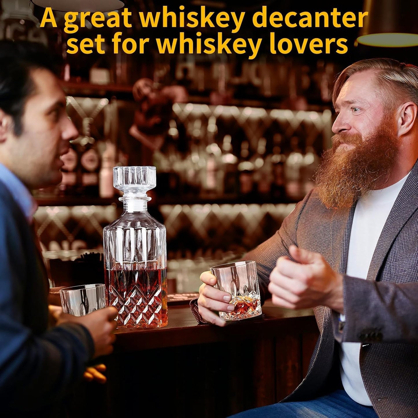 Whiskey Decanter Set for Men, 2pcs Whiskey Glass Cups and 1pcs Glass Decanter with Cooling Stones Clear Whisky Liquor Bottle for Whiskey Bourbon Rum Men Fathers'Gift