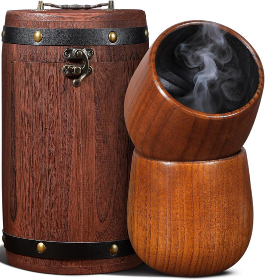 Coralogo Wooden Bourbon Glasses Set of 2 - Charred Interior Whiskey Cups with Exquisite Barrel Gift Box, Handcrafted Wooden Whiskey Gift for Men Dad Husband - Birthday Anniversary Retirement