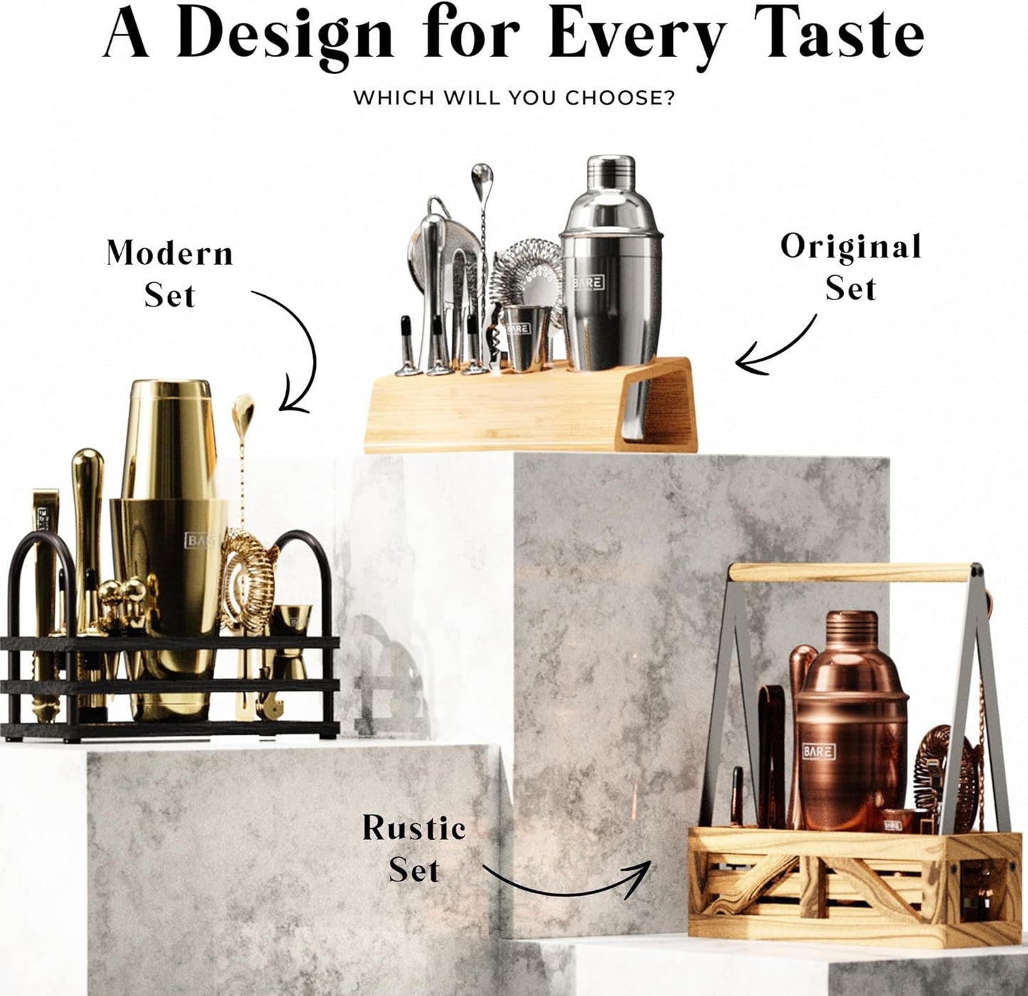 BARE BARREL® Mixology Bartender Kit Bar Set | 14-Piece Cocktail Shaker Set | Martini Barware Mixing Tools for Home Bartending | 35 Recipe Cards | Gift Set (24oz Cobbler Shaker, Silver/Black)