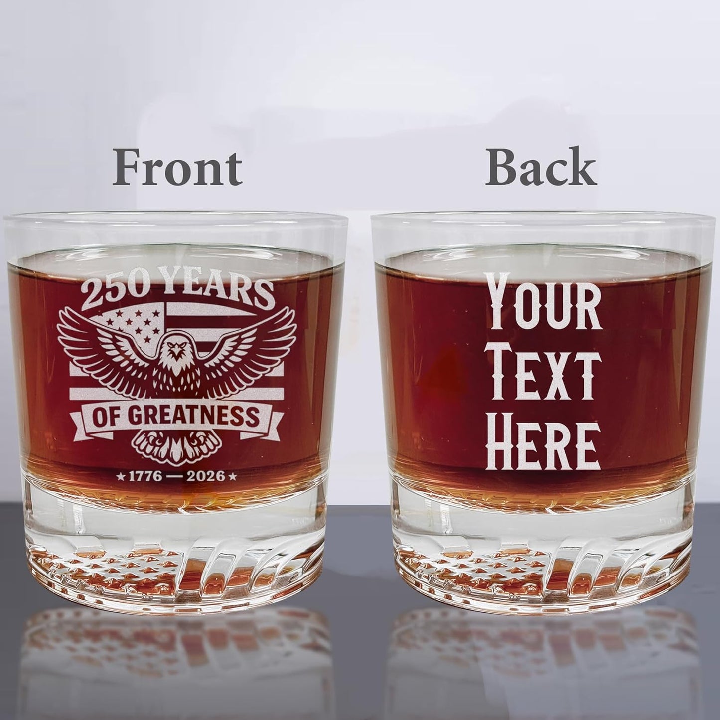 United States 250th Anniversary Whiskey Glass with American Eagle - Laser Engraved Bourbon Glass, Patriotic Gift, Whiskey for Dad, Men, Veteran - America 250 Merchandise, USA Flag Icon