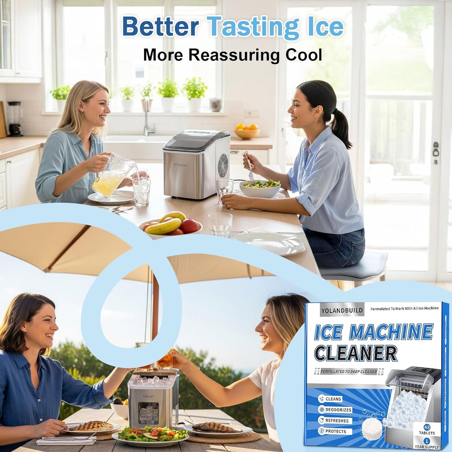 Ice Machine Cleaner Maker Descaler - 48 clean Tablets Compatible with Frigidaire, Opal, GE Profile, Kitchenaid, Nickel Safe Scale Remover for Countertop, Nugget Ice Makers-Odor-Free, Crystal Clear Ice
