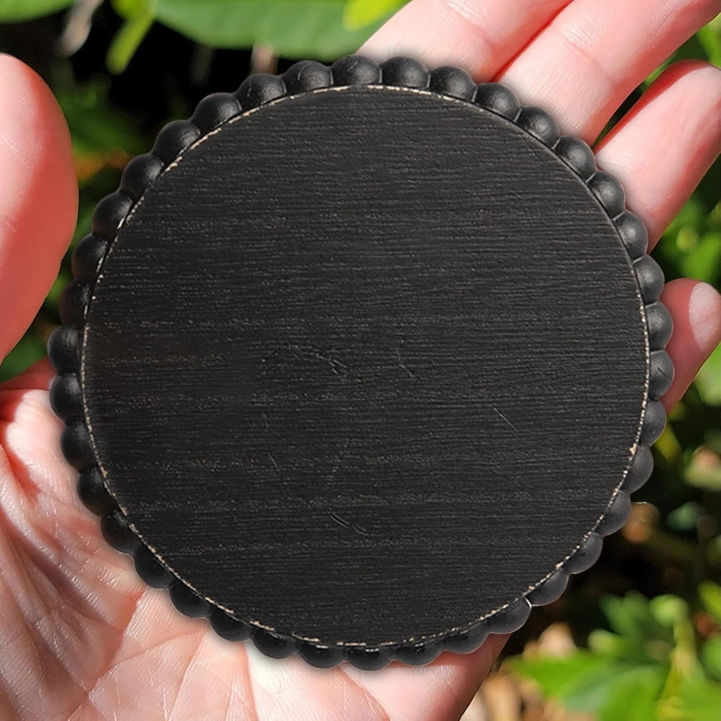 GENMOUS Coasters Set of 6 for Drinks with Metal Holder, Farmhouse Wooden Bead Coasters, Absorbent Square Handmade Rustic Cute Cup Coffee Coaster for Home Kitchen Table Décor Gift Black