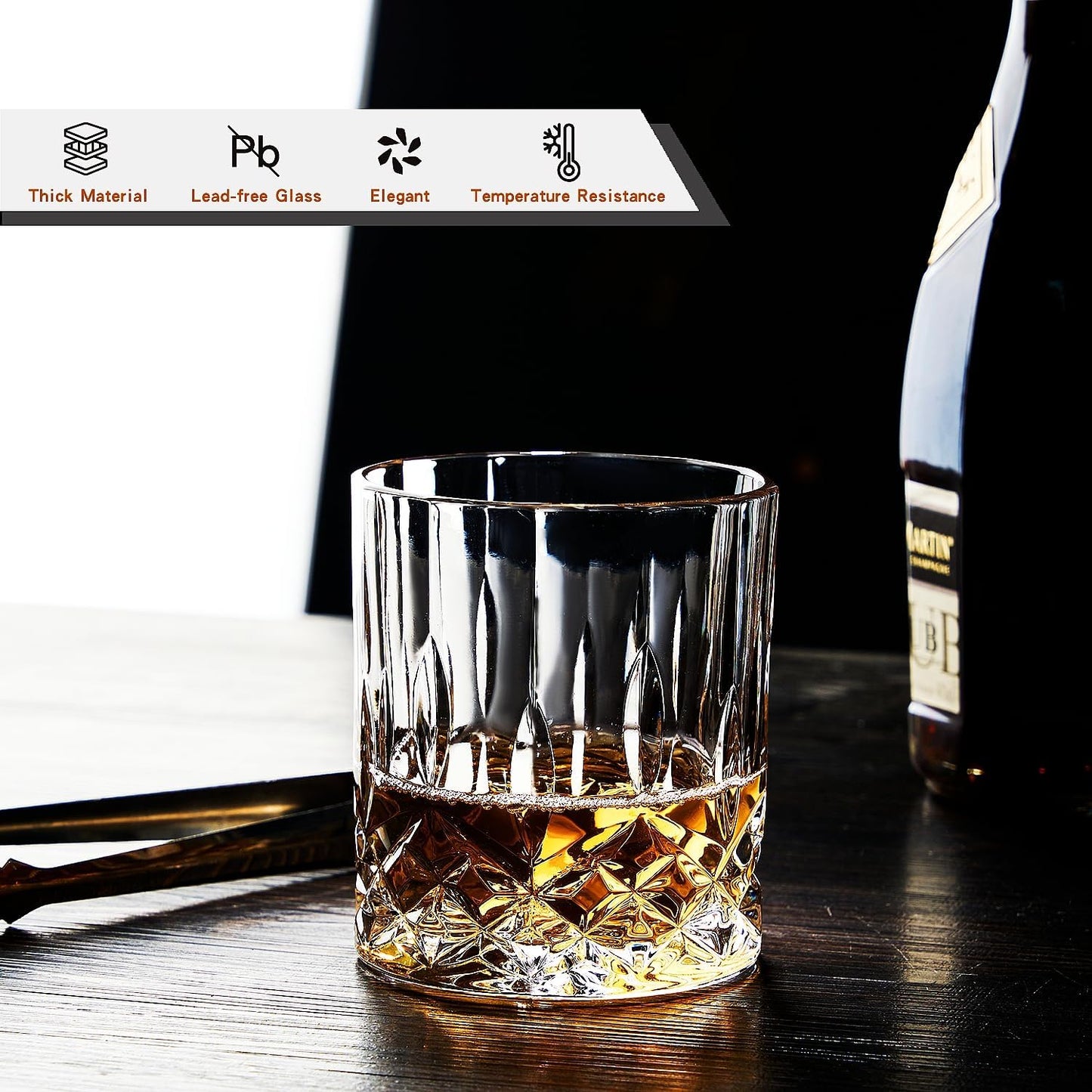 GLASKEY Whiskey Glasses Set of 4,Rock Glasses,11 oz Lead-Free Crystal Bourbon Glass,Old Fashioned Glass for Bourbon,Cognac,Irish Whisky,Personalised Whisky Glass Gift Set for Men,Dad,Brother
