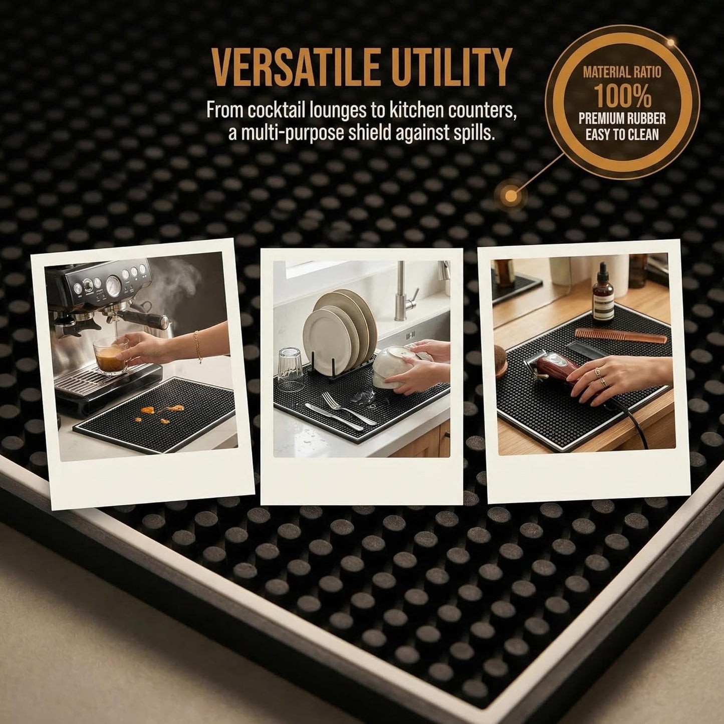 Jucoan 3 Pack Rubber Bar Mat for Countertop 18 x 12 Inch, 0.4 Inch Thicken Rubber Bar Service Mat, Non Slip Cocktail Drink Spill Mats for Bartender Bar Home, Dish Drying Mat for Kitchen