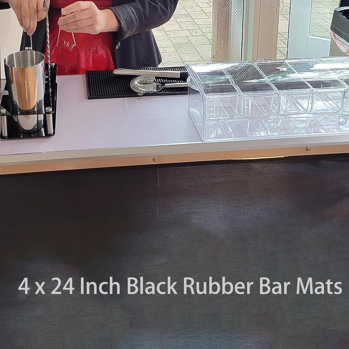 FUNSUEI 5 PCS 4 x 24 Inch Black Rubber Bar Mats, Rubber Bar Service Spill Mat, Non Slip Bar Top Mat, PVC Bar Mixing Drink Pad for Home Kitchen, Pubs, Restaurants