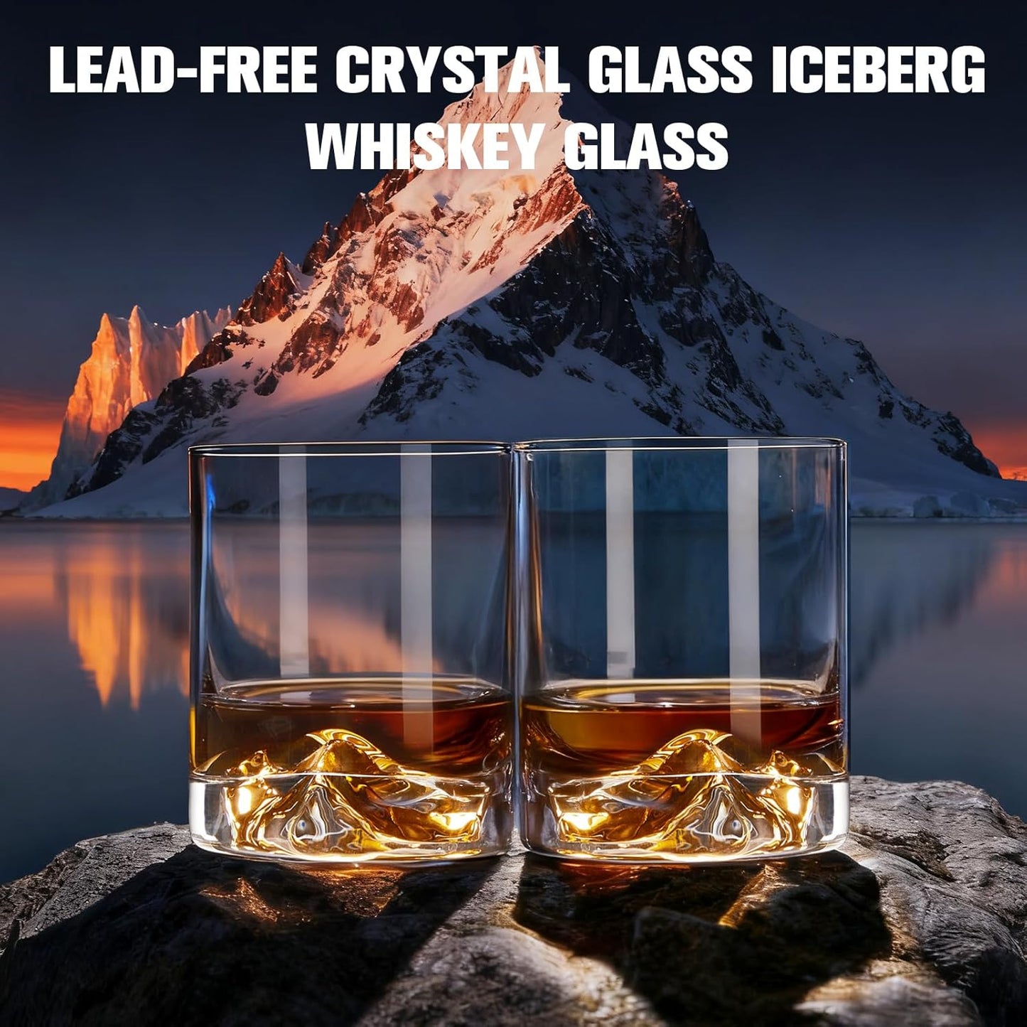 Whiskey Glasses Set of 2,11oz Old Fashioned Glasses，Hand-Blown Lead-Free Crystal, Iceberg Base,Durable Heavy Bottom Tumblers — Perfect Whiskey Gifts for Men, Gift Box Included