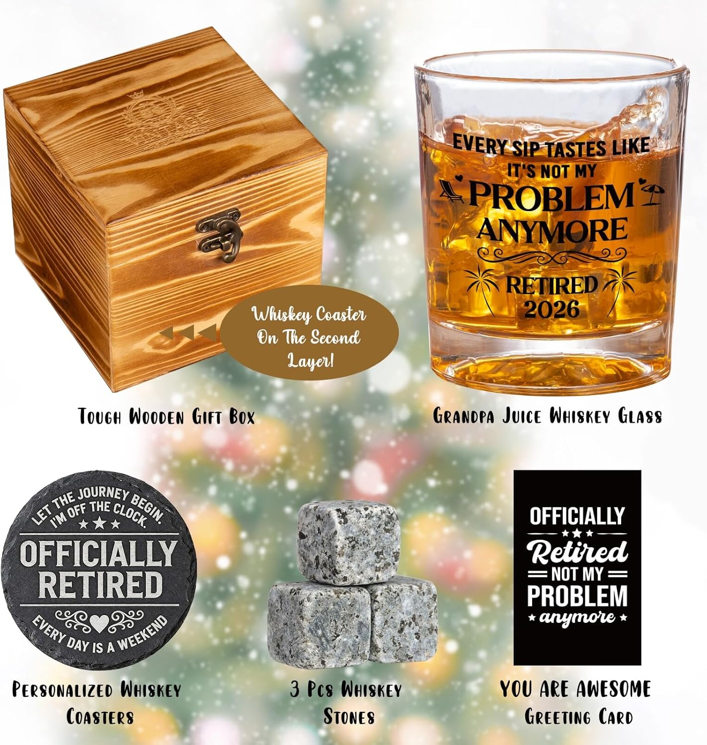 Retirement Gifts for Men Whiskey Glass Set, Retirement Gift for Dad Brother Grandpa Friends Husband Him, Retired Gifts for Men Coworker Colleague Boss, Goodbye Farewell Gift for Coworker Leaving