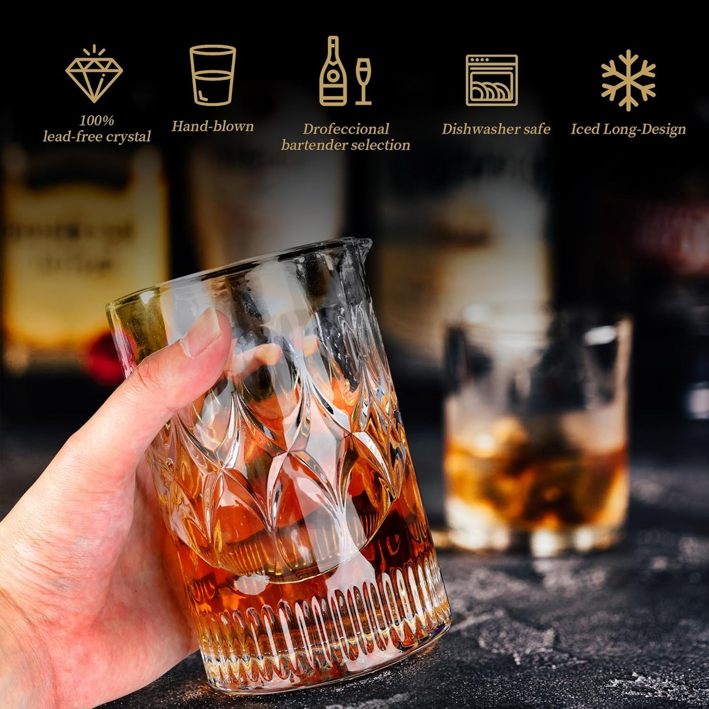 24 Oz Cocktail Mixing Glass Stirring Glasses for Whiskey Cocktail Mixing Shaker Glass Martini Old Fashioned Crystal Bar Set 700ml 2PCS (X-shape/Snowflakes)