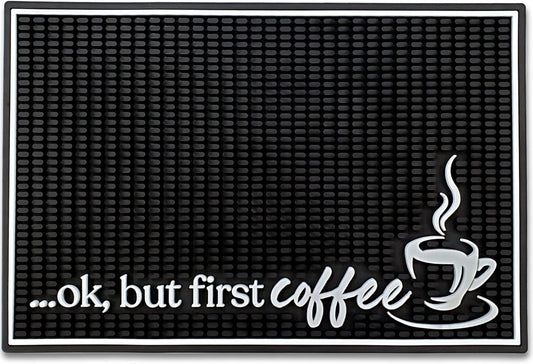 New Mungo Coffee Bar Mat – “Ok But First Coffee” – Spill-Proof PVC Coffee Station Mat, Non-Slip Countertop Protector 18"x12"