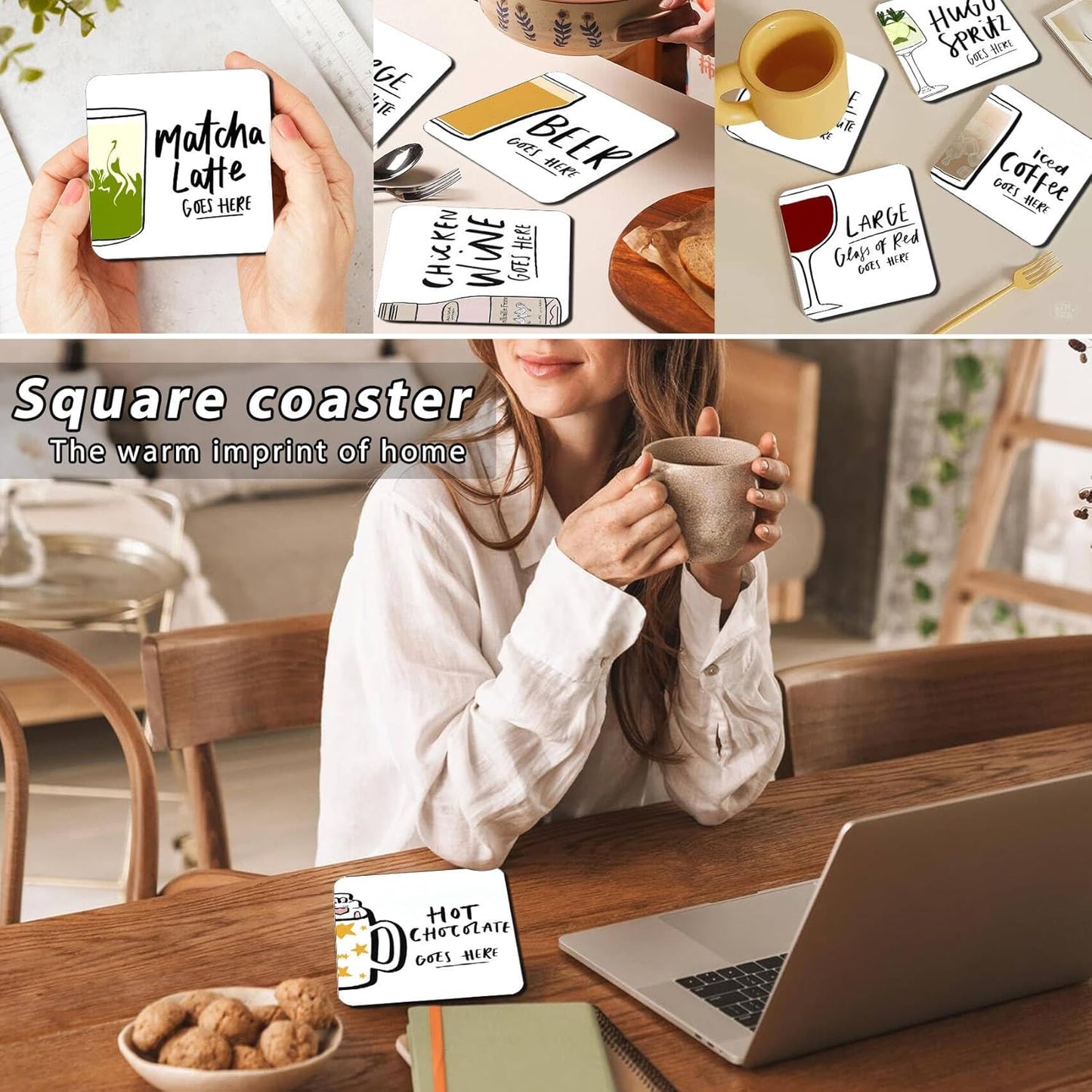 Square Beer Coasters for Drinks, Funny Drink Coasters Set of 2,Coaster for Home Office Table Kitchen Desk Decor Beers Bar, Birthday Gifts for Women Men Mom Beers Lover