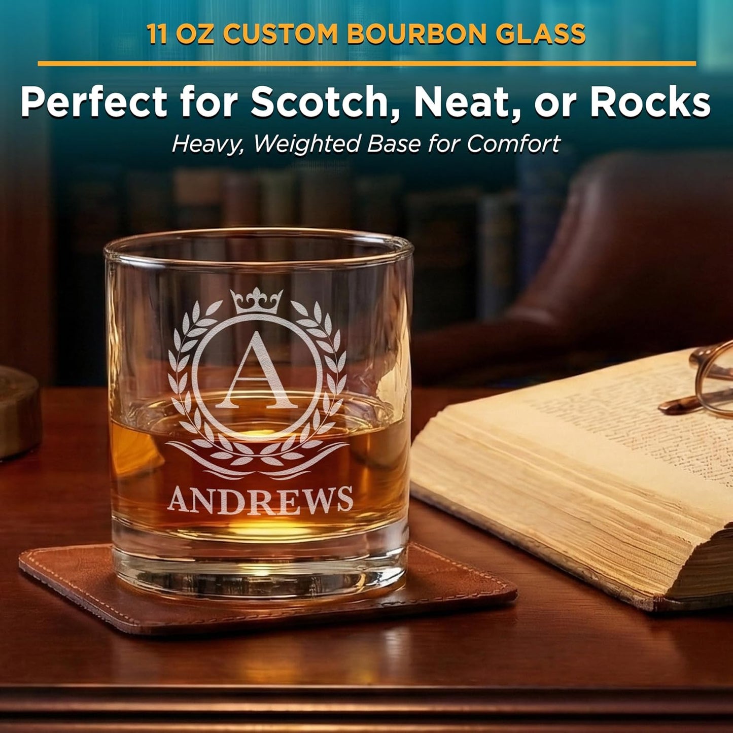 On The Rox Personalized Whiskey Glasses Set of 2 – Engraved Monogram Bourbon Scotch Groomsmen Dad Gift for Men – Custom Initial Name Old Fashioned Birthday Rocks Glasses (2)