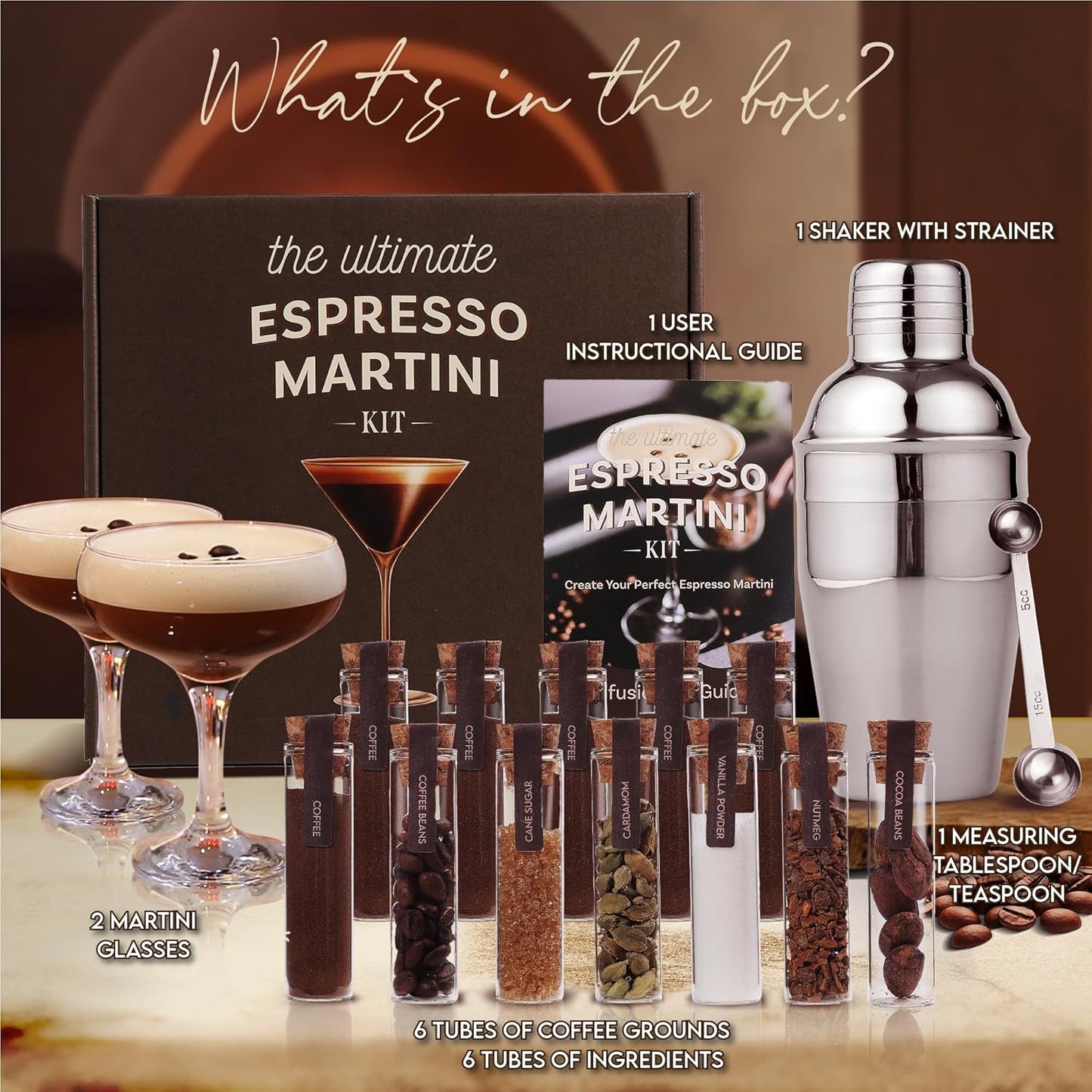 Espresso Martini Gifts– Premium Cocktail Kit - Espresso Martini Kit Maker Set with Glasses, Party-Ready Accessories, Birthday Gifts for Women, Gifts for Mom