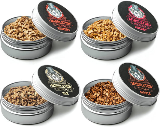 SmokeTop® 4 Pack of Wood Chips - Cocktail Smoker Chips for Old Fashioned Cocktails, Whiskey, & Bourbon - Made in The USA (Cherry, Hickory, Maple, Oak)