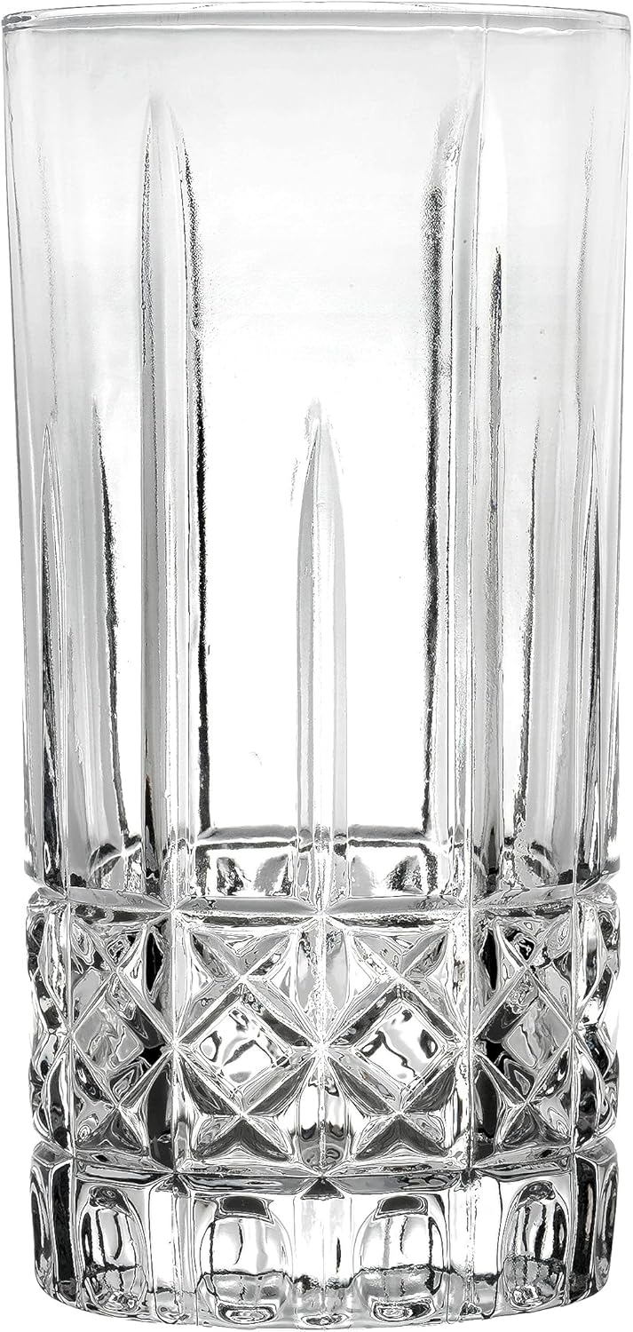 Lorren Home Trends Tall 12 Ounce Drinking Glass-Textured Cut Glass, Set of 6