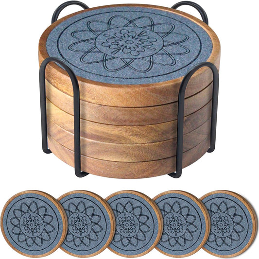5 Pack Coasters for Drinks Absorbent, Coasters for Coffee Table with Holder, Non-Slip, Non-Stick, Suit for Kinds of Cups 4.3 inch Gray