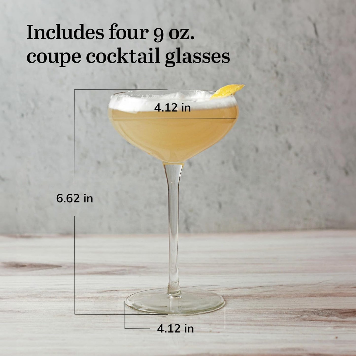 Libbey Signature Kentfield Coupe Cocktail Glasses Set of 4, Classic Tall Stemmed Glass Cup, Champagne Coupe Glasses Gift Set for Weddings, Birthdays